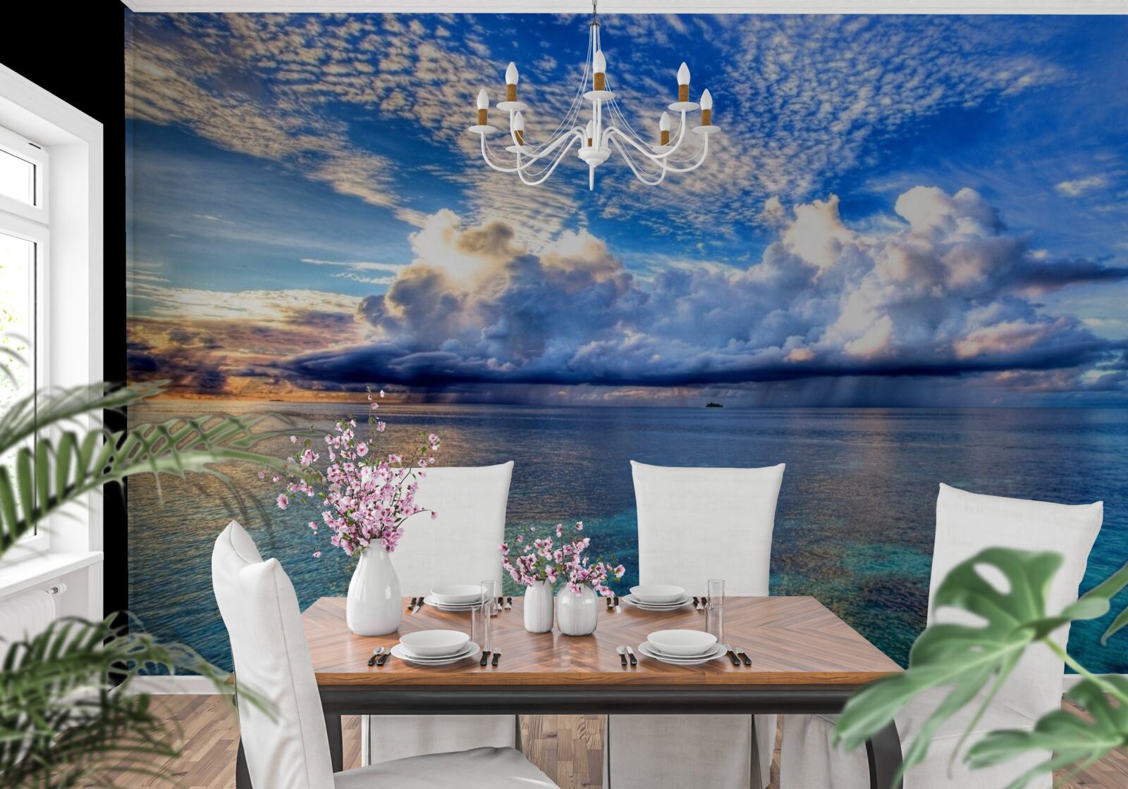 Фотошпалери хмари м'яко пливуть над блакитною поверхнею води