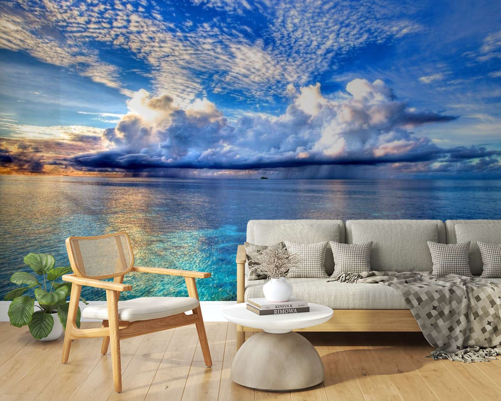 Фотошпалери хмари м'яко пливуть над блакитною поверхнею води