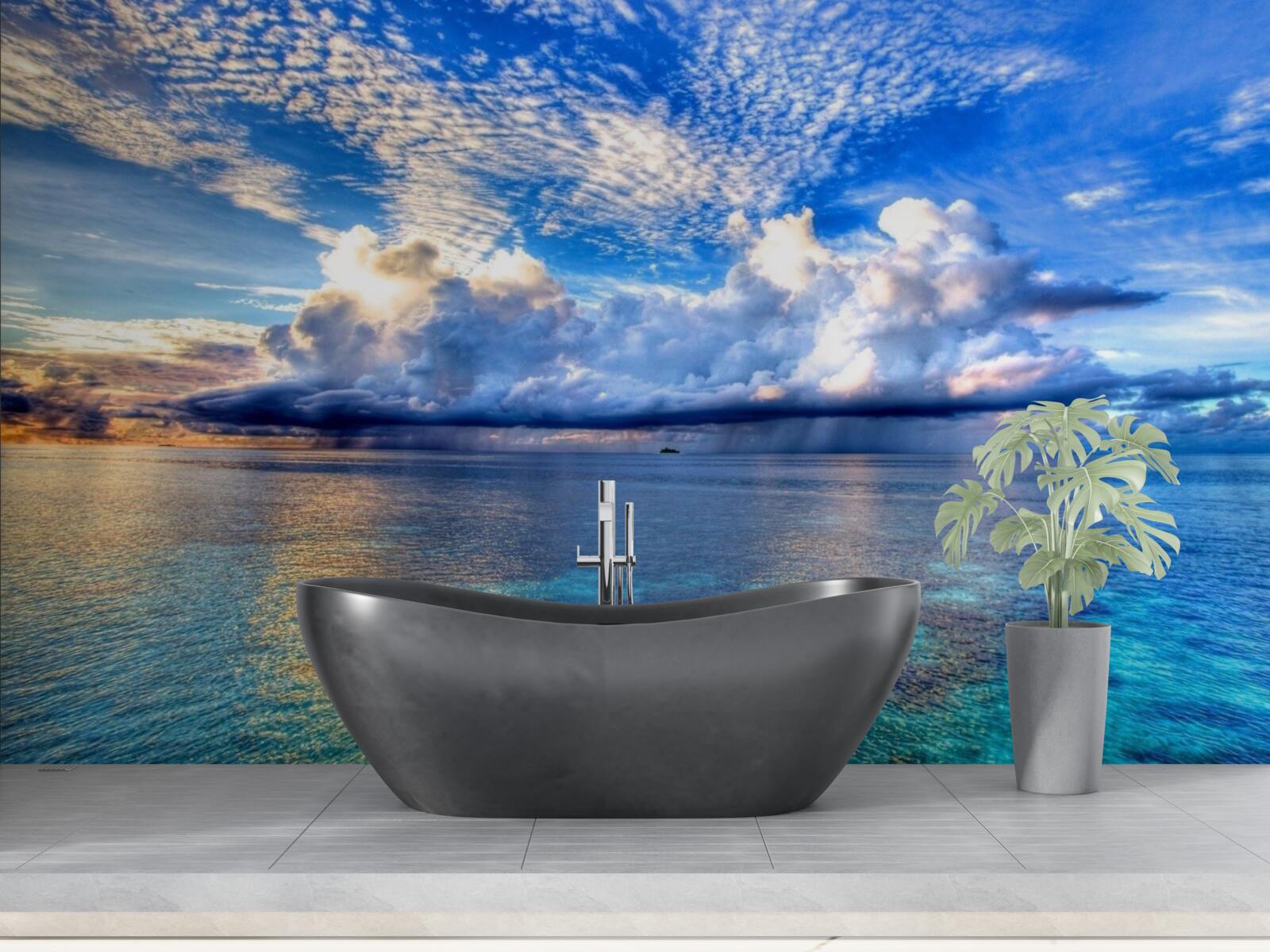 Фотошпалери хмари м'яко пливуть над блакитною поверхнею води