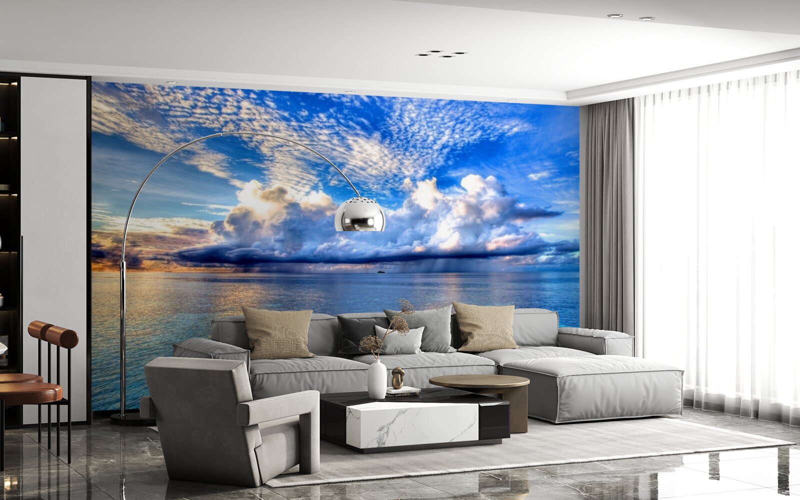 Фотошпалери хмари м'яко пливуть над блакитною поверхнею води