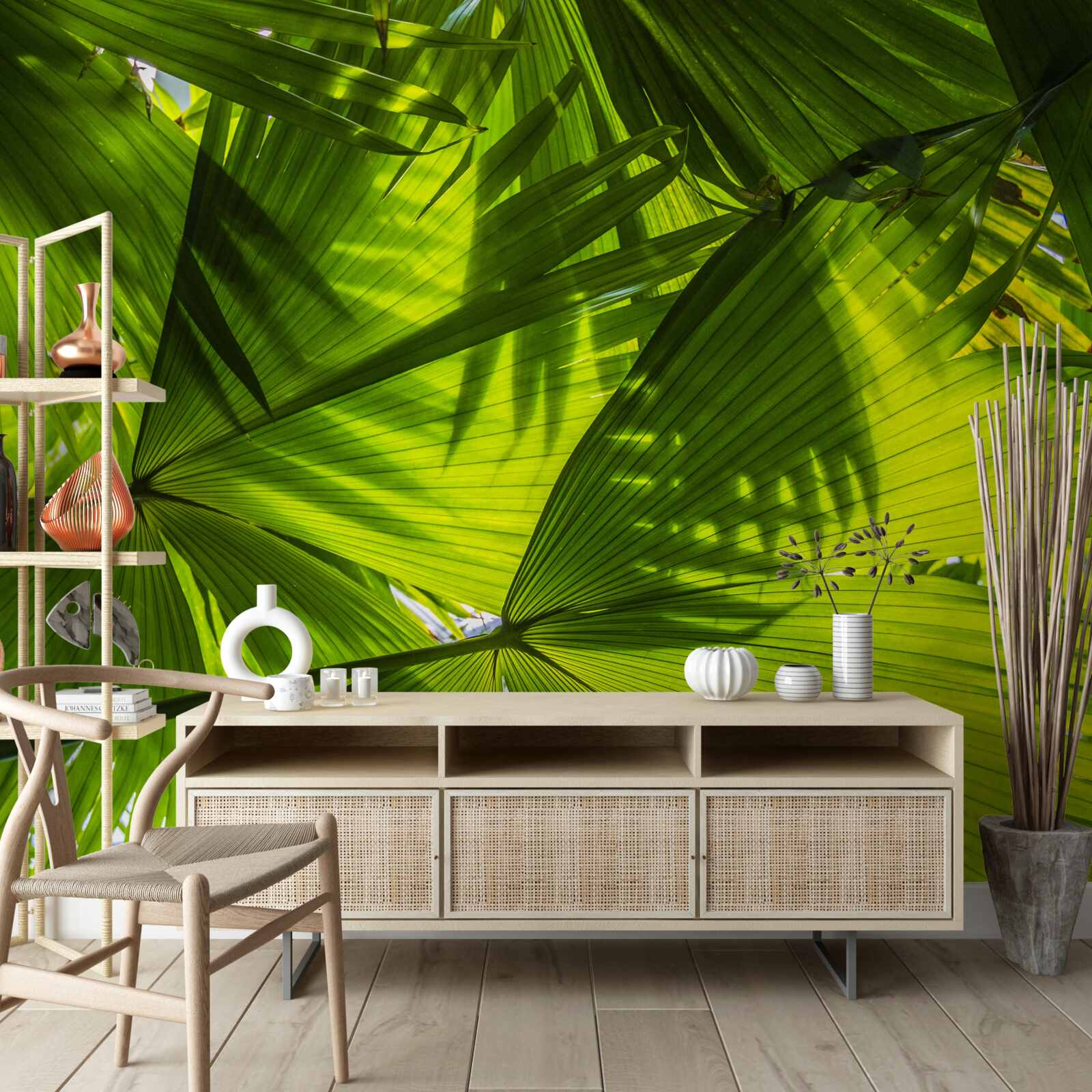 Фотошпалери сонце затуляє листя папороті