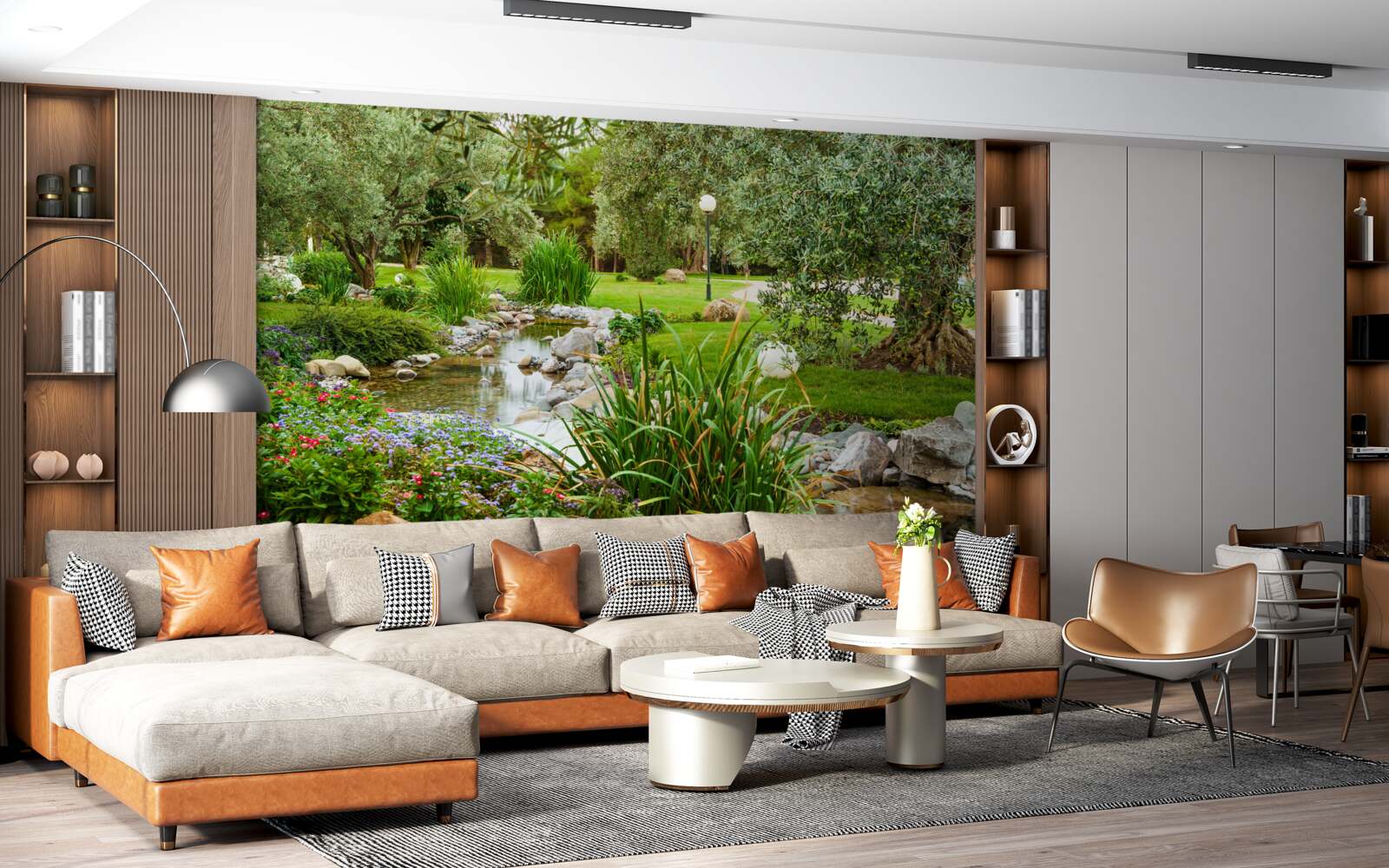 Фотошпалери струмок, що тече зеленим лугом