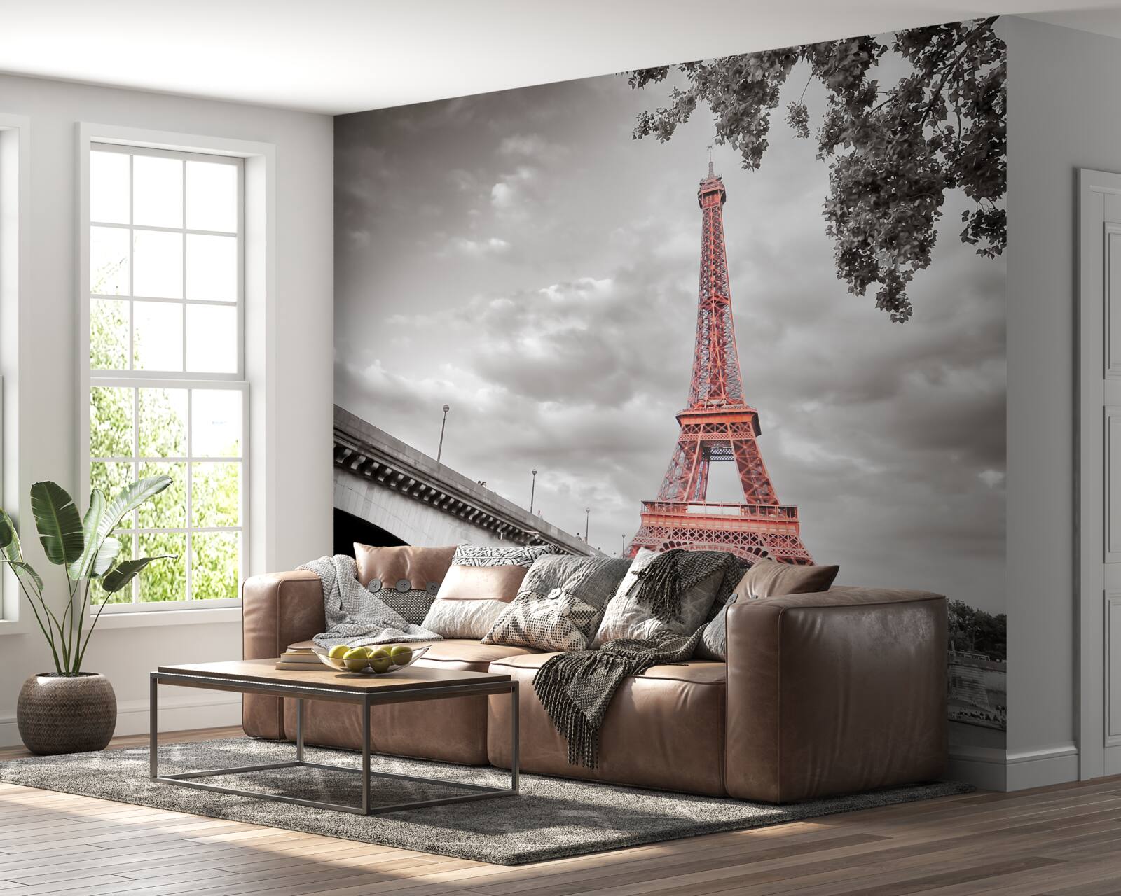 Фотошпалери за старовинним мостом через річку можна побачити Ейфелеву вежу