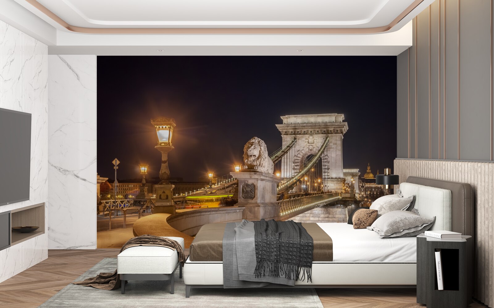 Фотошпалери безлюдна набережна та зруйнований міст