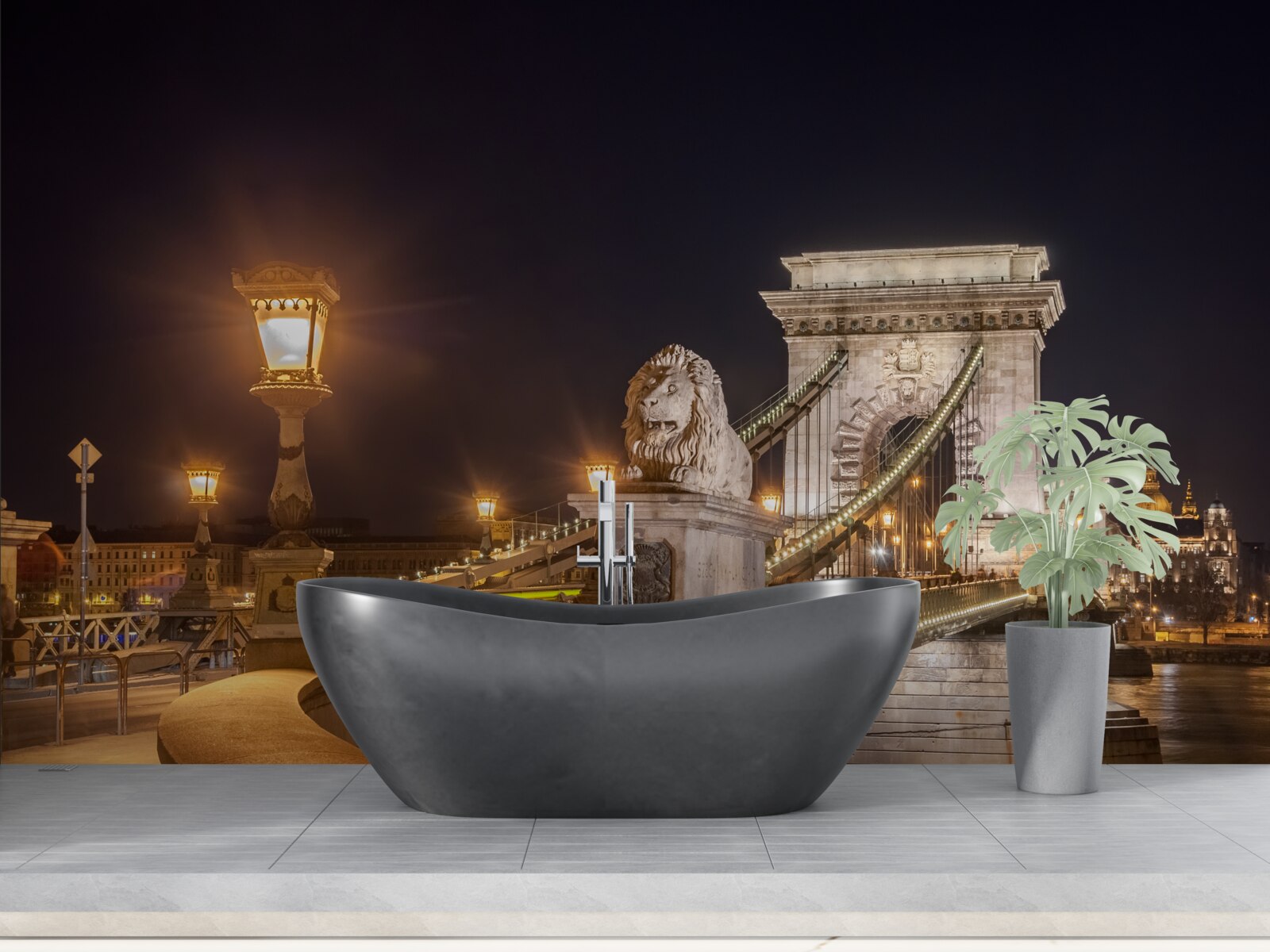 Фотошпалери безлюдна набережна та зруйнований міст