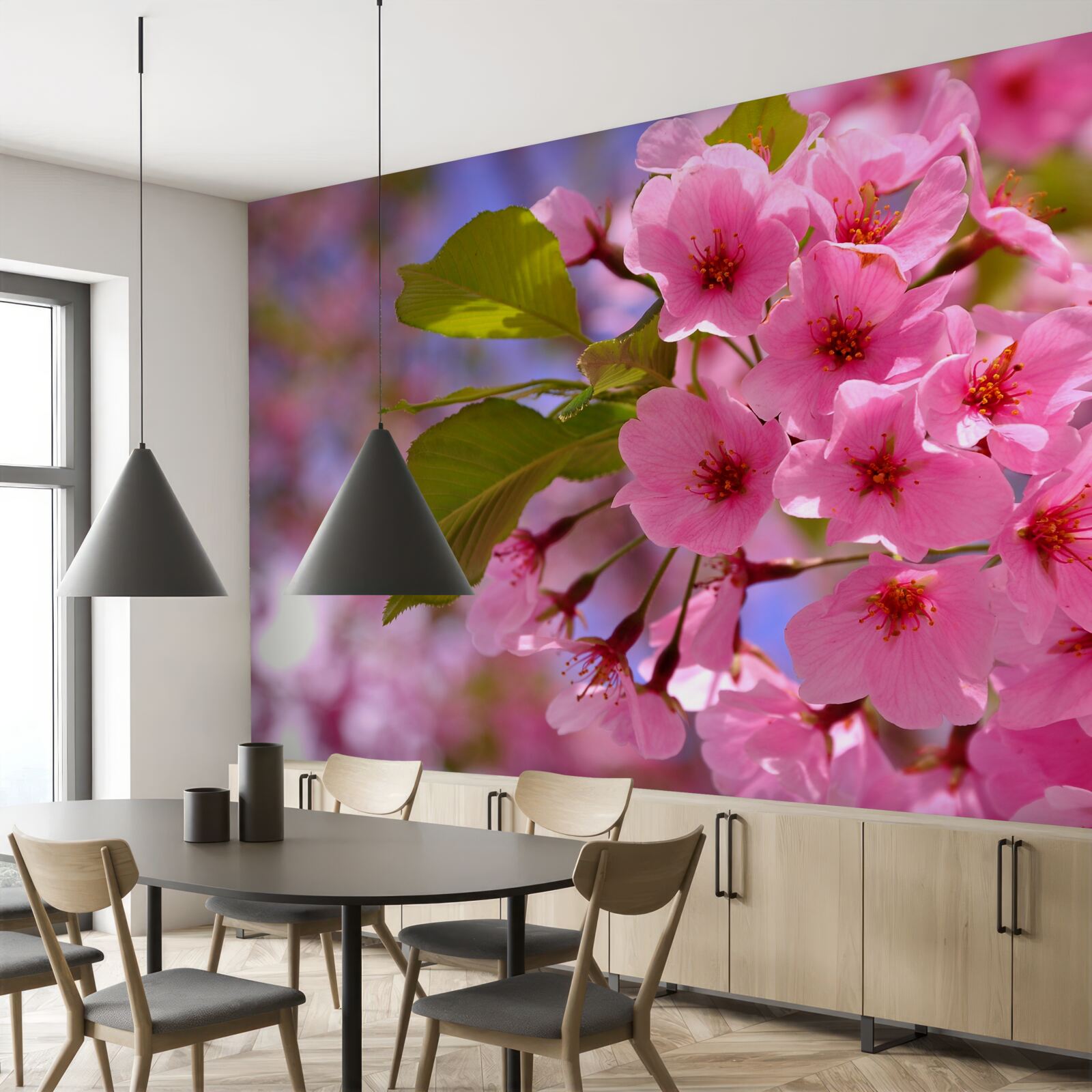 Фотошпалери навесні розпускаються великі бутони сакури