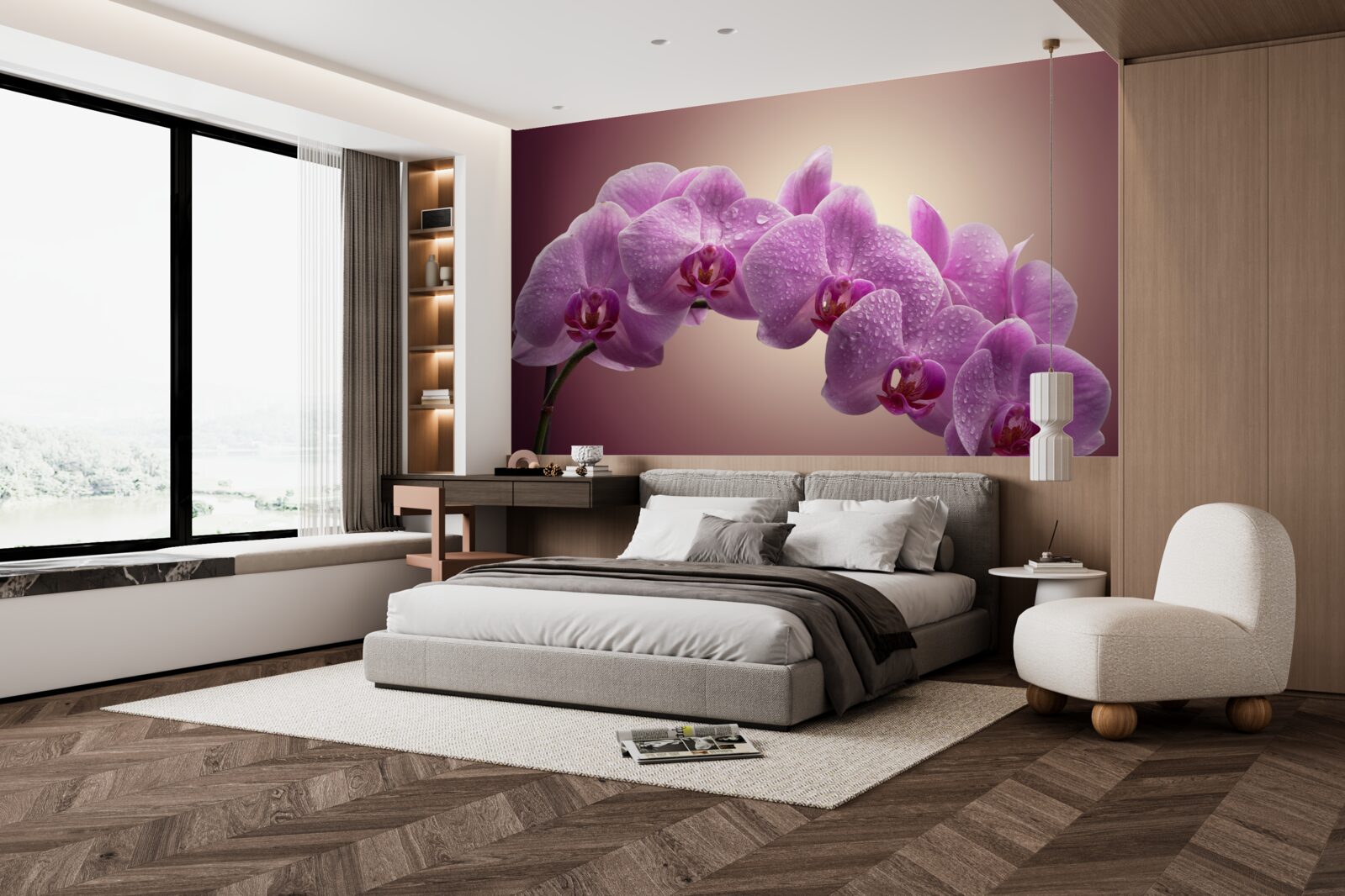 Фотошпалери квітуча гілка бузкової орхідеї