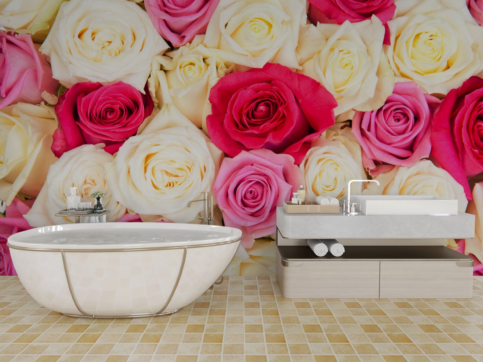 Фотошпалери букет ніжних троянд різних відтінків