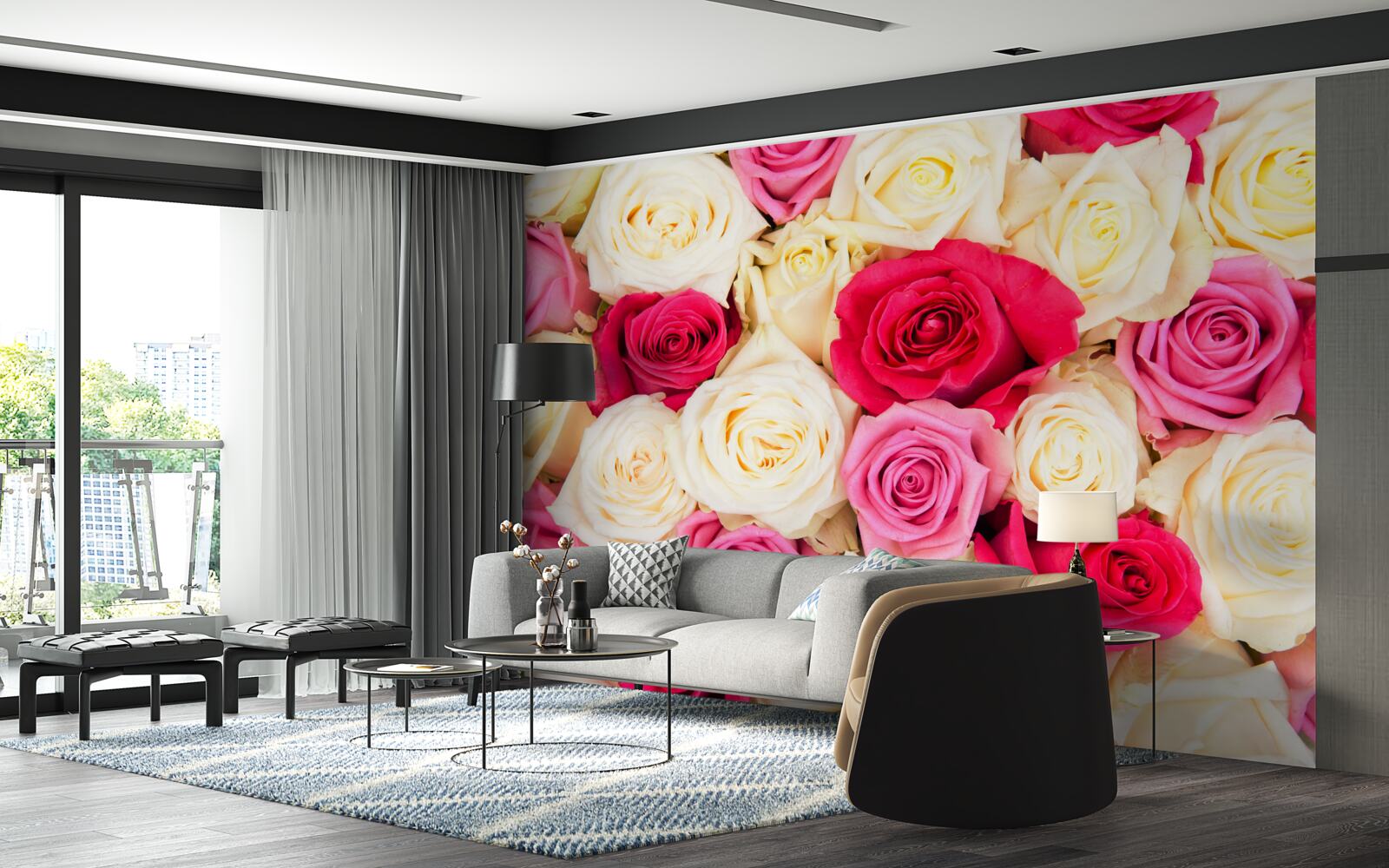 Фотошпалери букет ніжних троянд різних відтінків