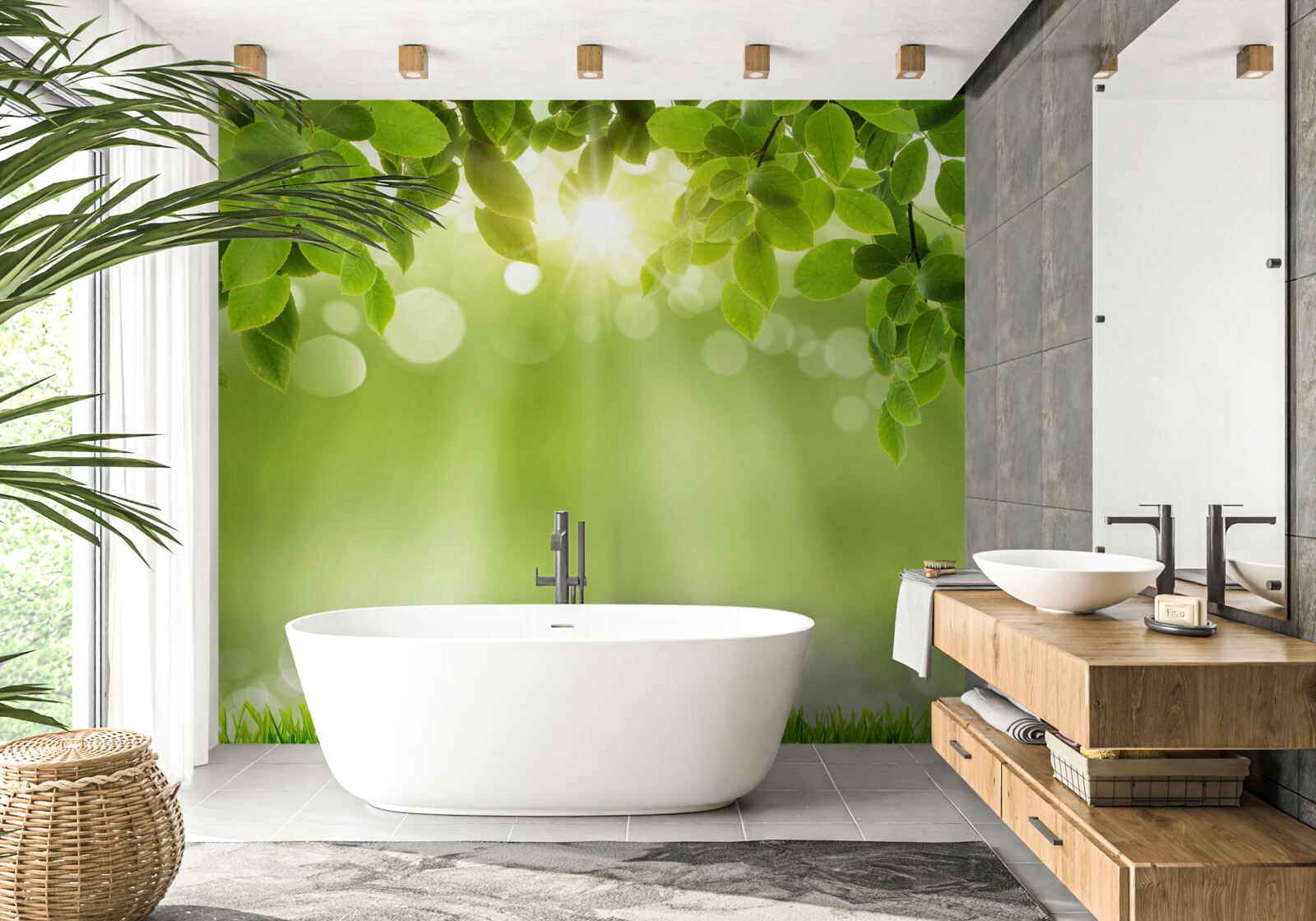 Фотошпалери сонячні промені освітлюють луг під дощем