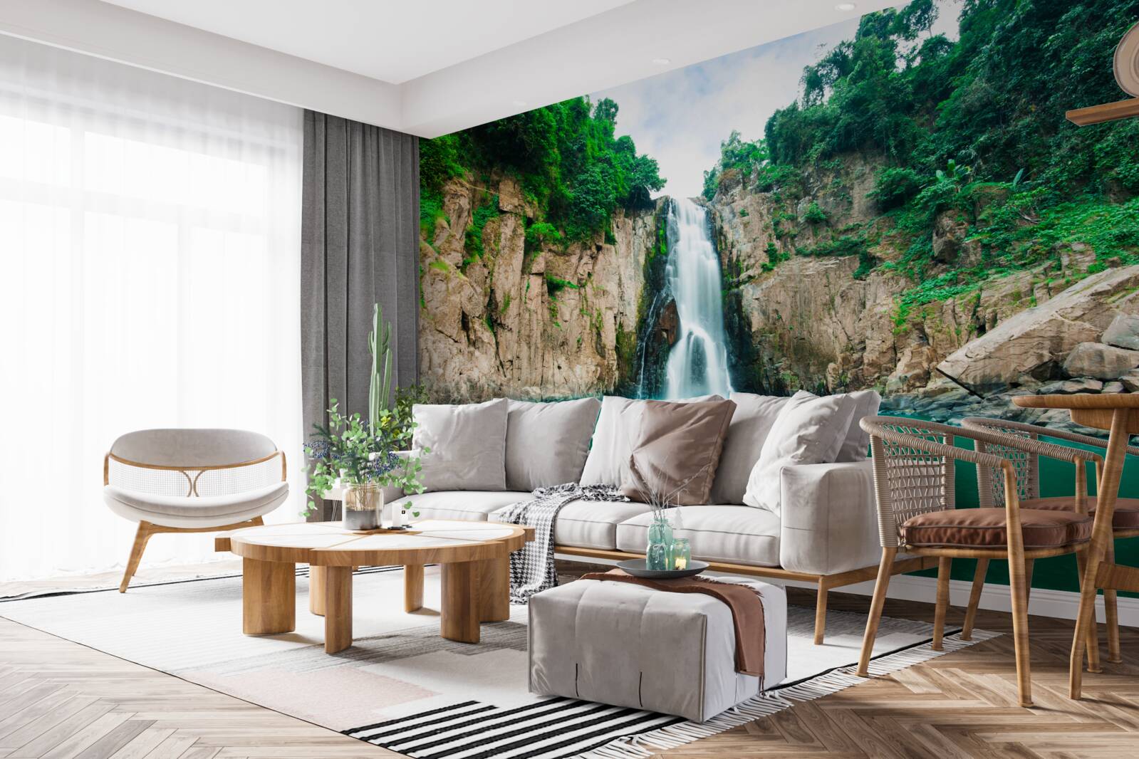 Фотошпалери високий водоспад падає в горах