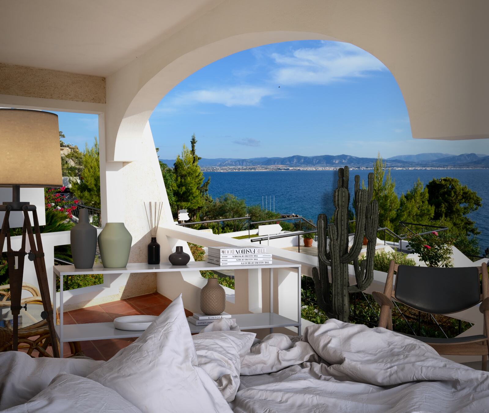 Фотошпалери зручна тераса з видом на океан