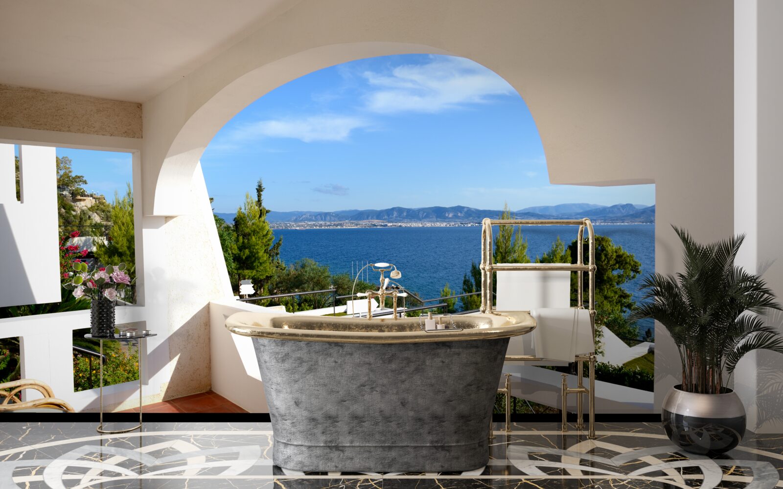 Фотошпалери зручна тераса з видом на океан