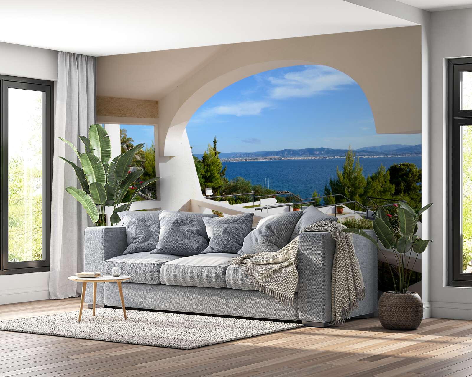 Фотошпалери зручна тераса з видом на океан