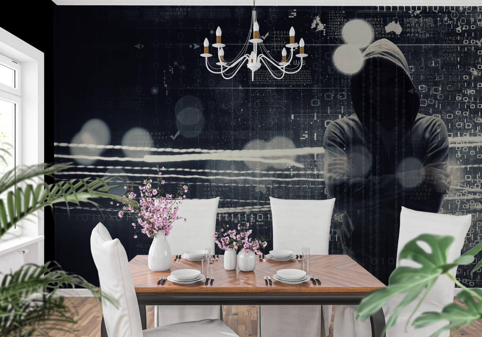 Фотошпалери фігура в капюшоні на розмитому тлі