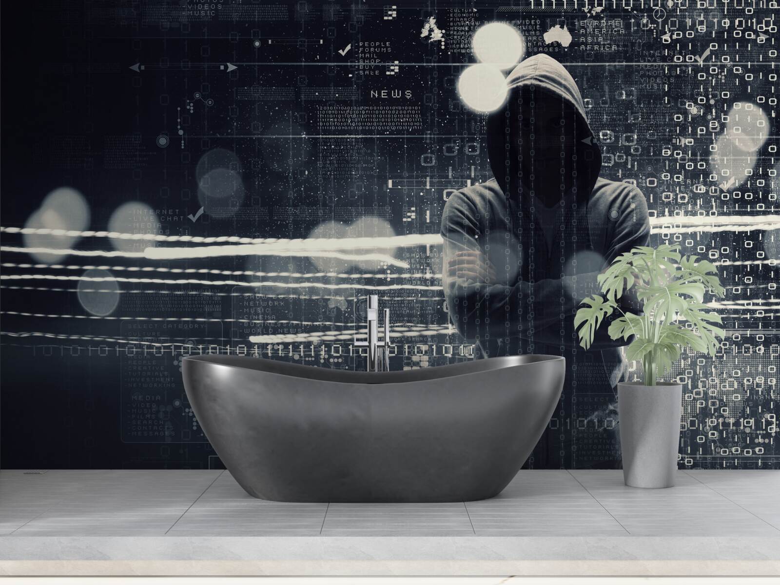 Фотошпалери фігура в капюшоні на розмитому тлі