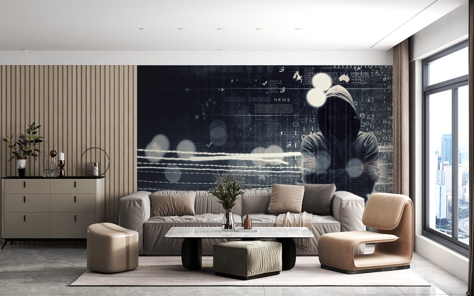 Фотошпалери фігура в капюшоні на розмитому тлі