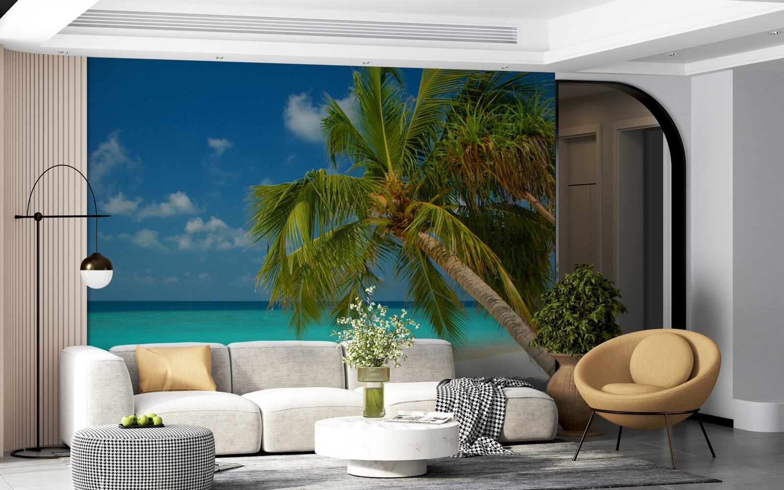 Фотошпалери пальма на пляжі біля берега океану