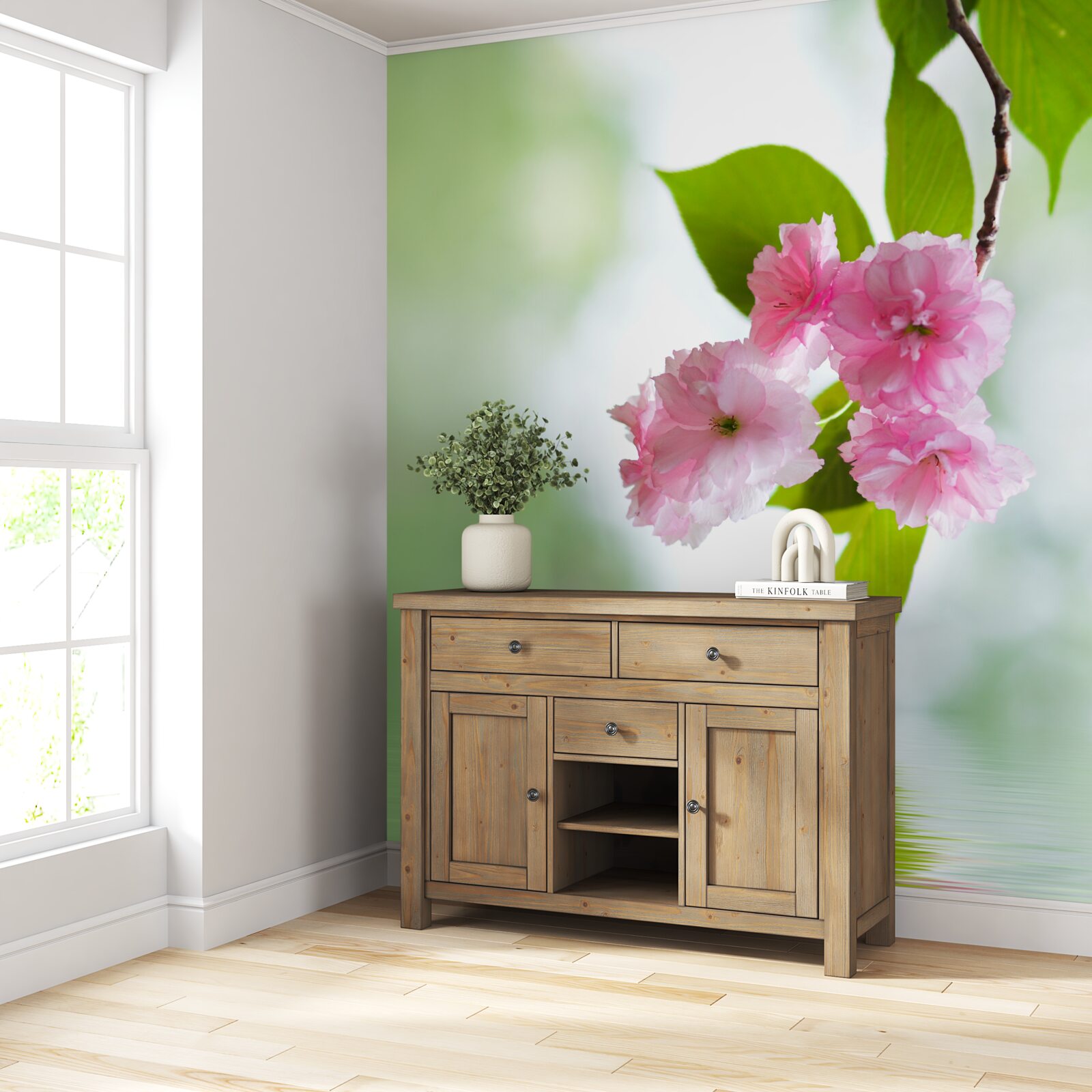 Фотошпалери сакура цвіте на гілках біля води