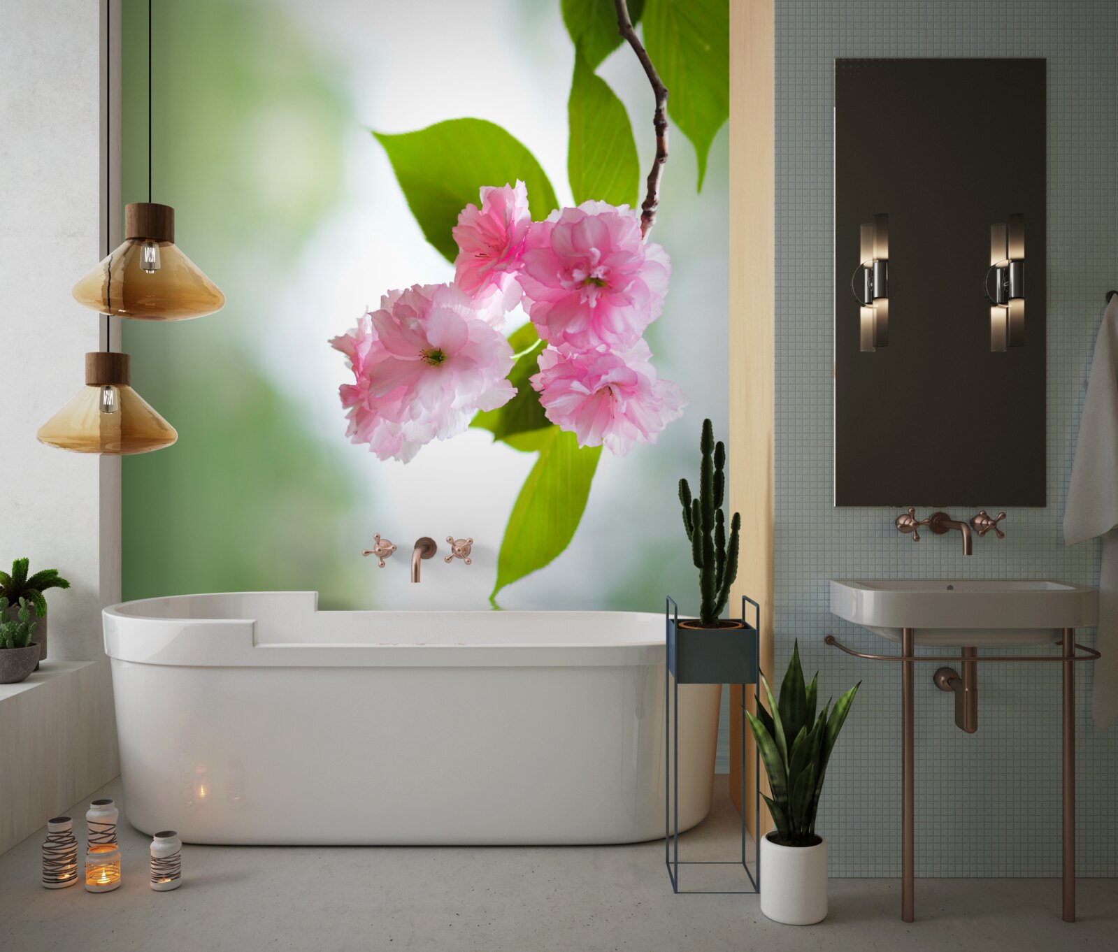 Фотошпалери сакура цвіте на гілках біля води