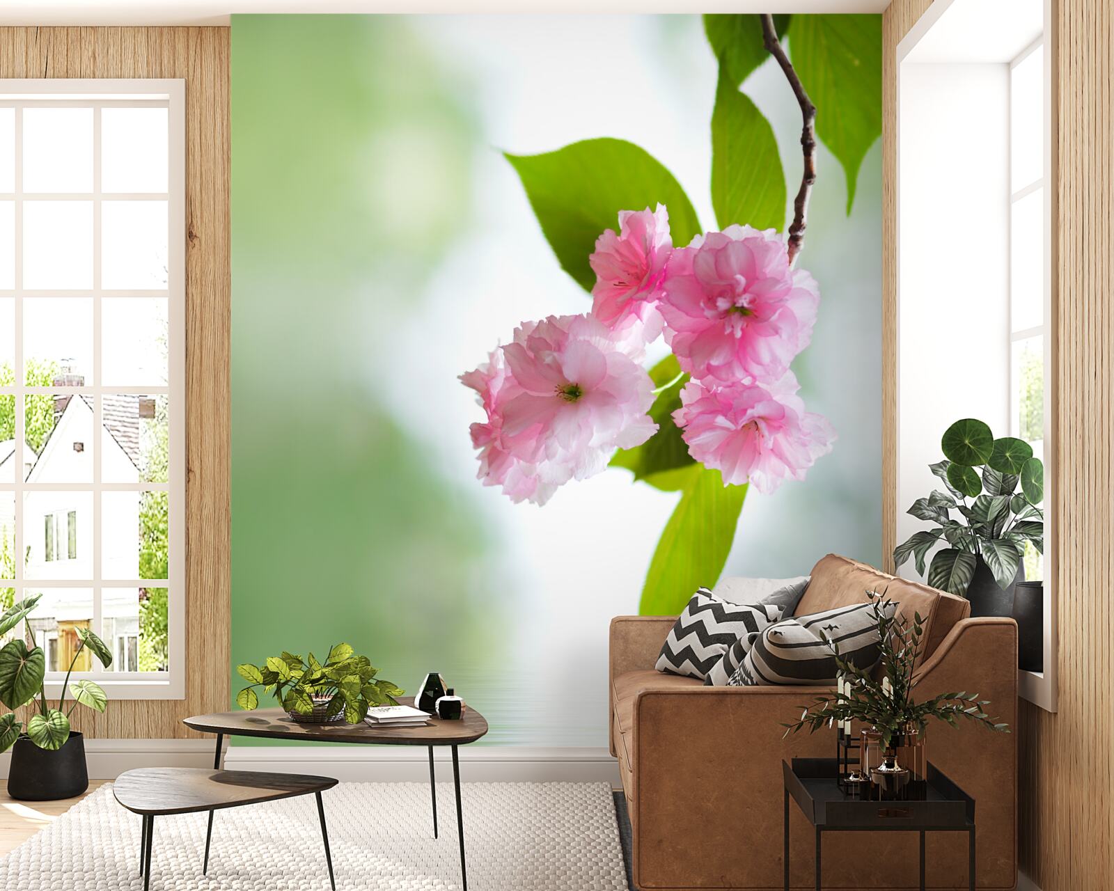 Фотошпалери сакура цвіте на гілках біля води