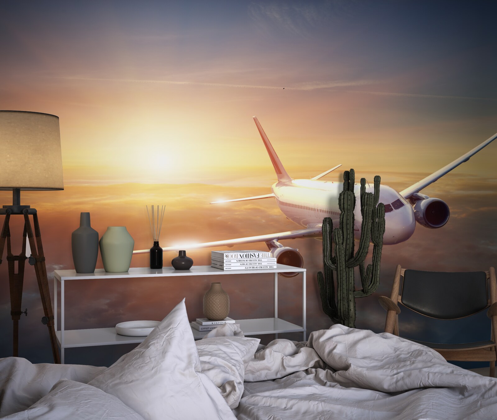 Фотошпалери літак зникає у заході сонця