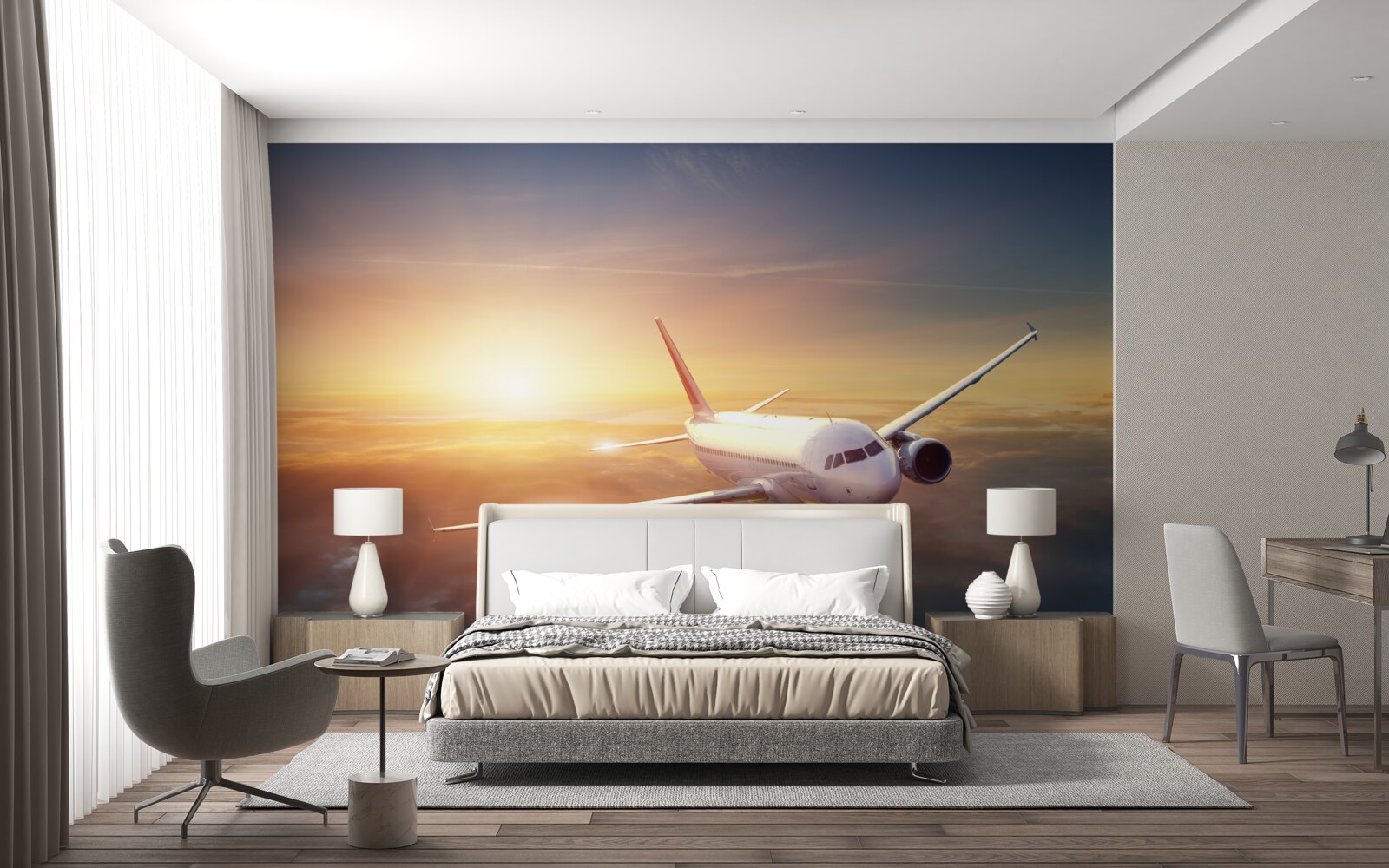 Фотошпалери літак зникає у заході сонця