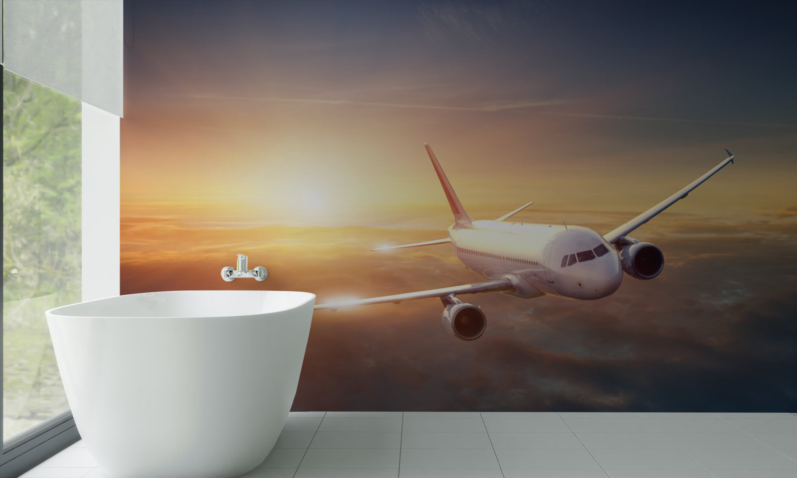 Фотошпалери літак зникає у заході сонця