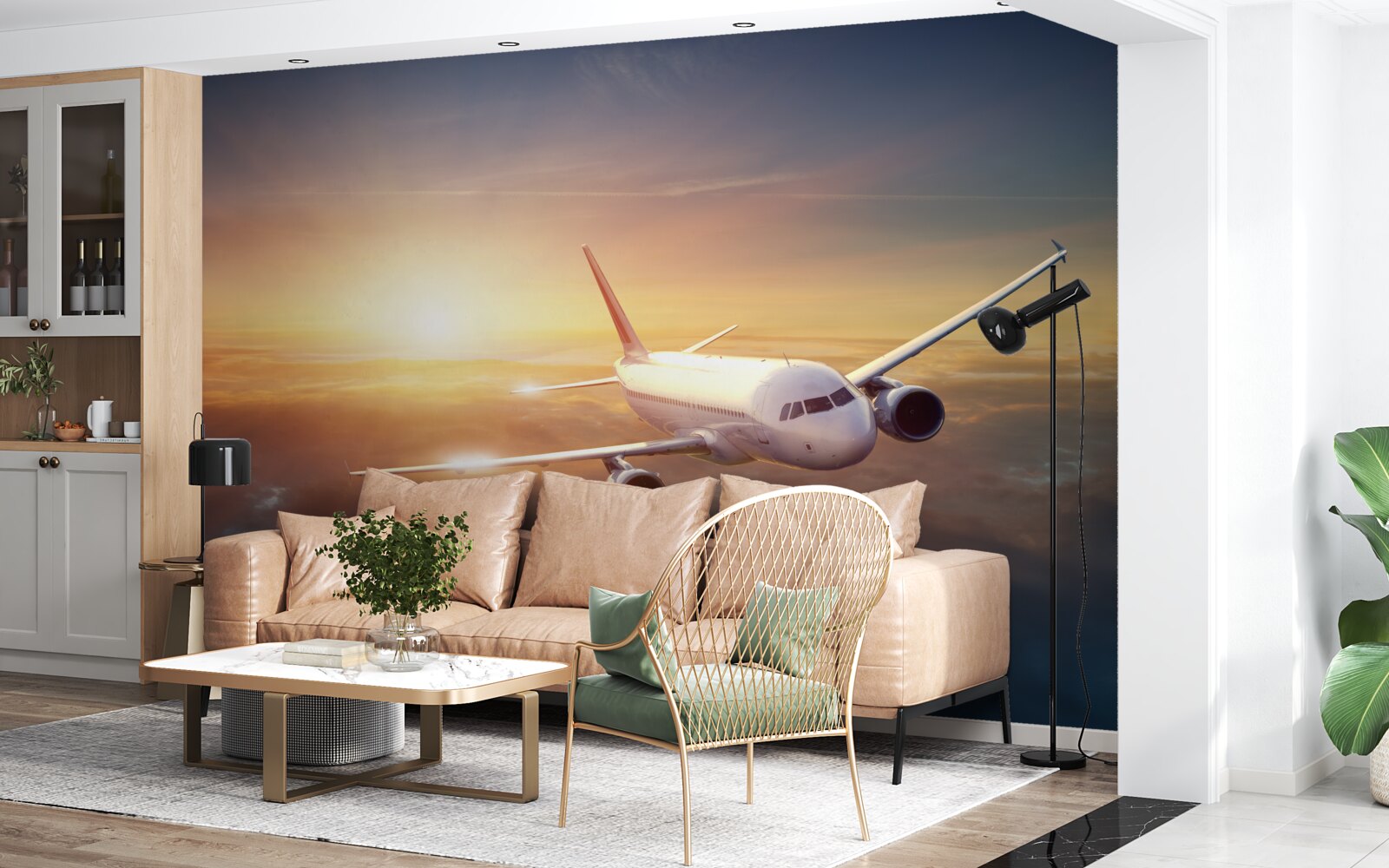 Фотошпалери літак зникає у заході сонця