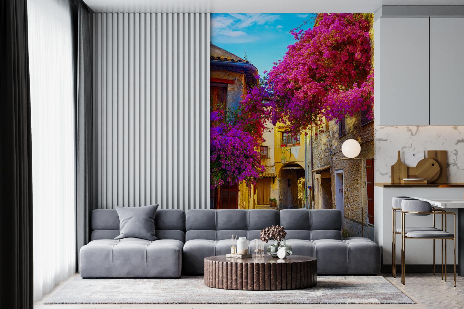Фотошпалери фіолетові квіти прикрашають стіни стародавнього міста