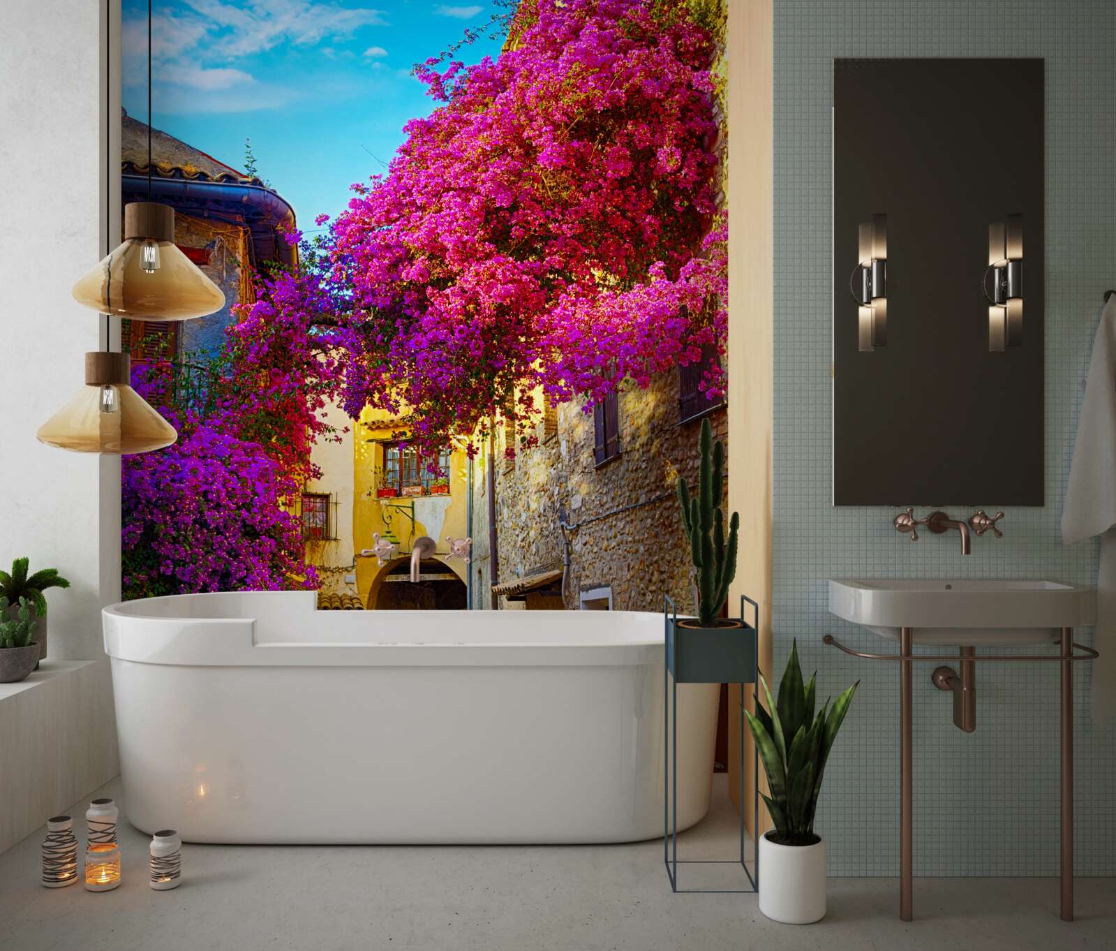 Фотошпалери фіолетові квіти прикрашають стіни стародавнього міста