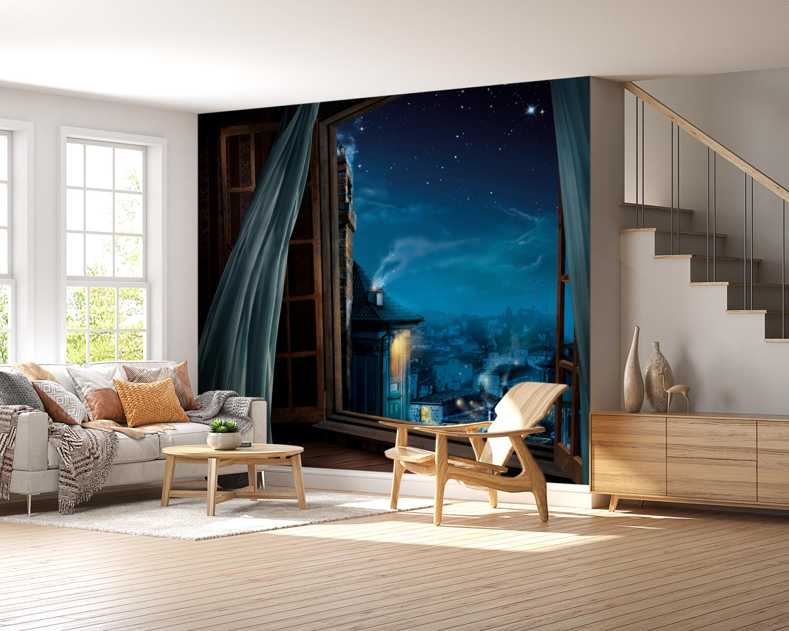 Фотошпалери вид на нічне небо з вікна