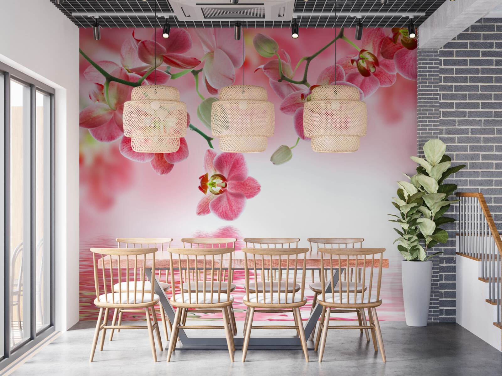 Фотошпалери червона орхідея висить на дереві над водою