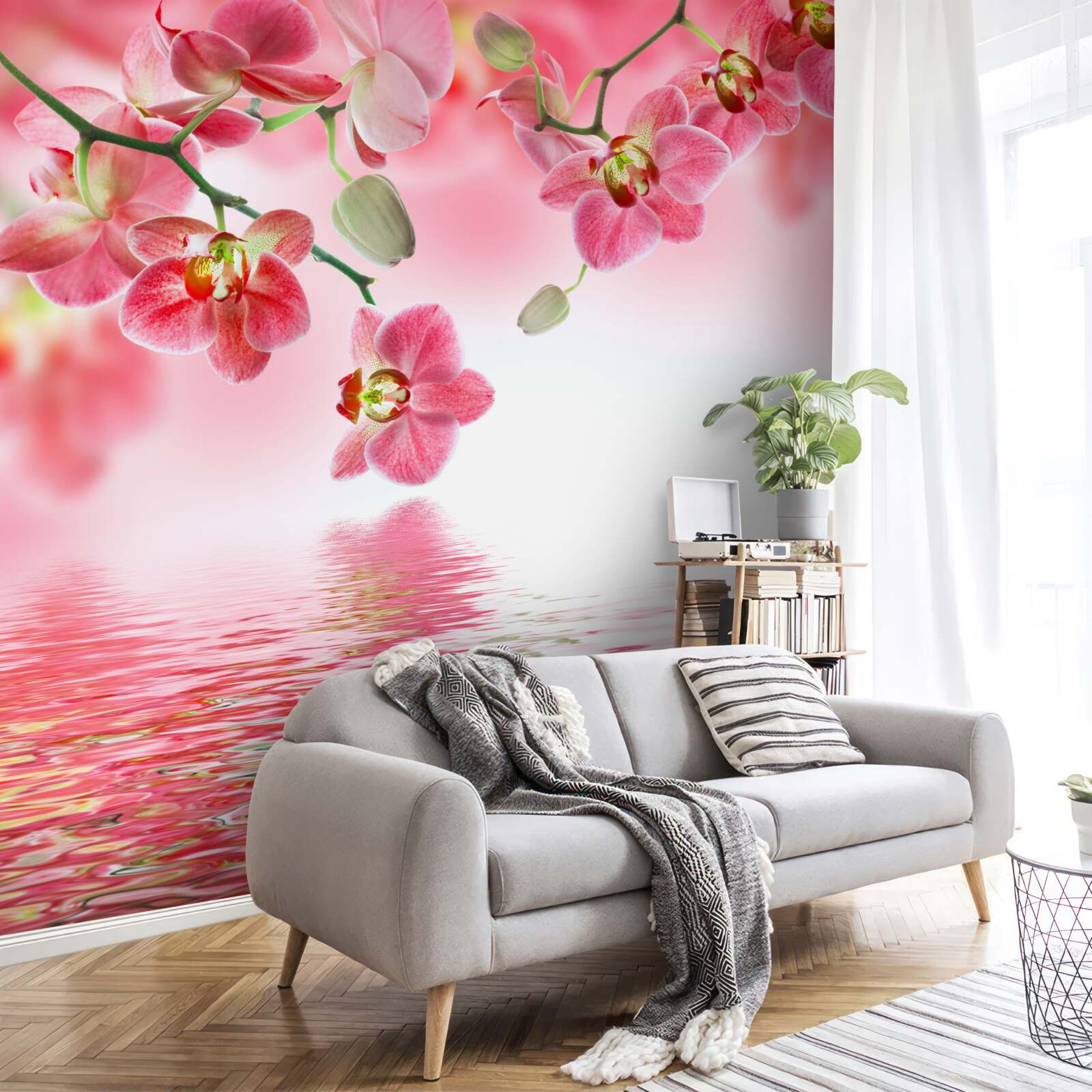 Фотошпалери червона орхідея висить на дереві над водою