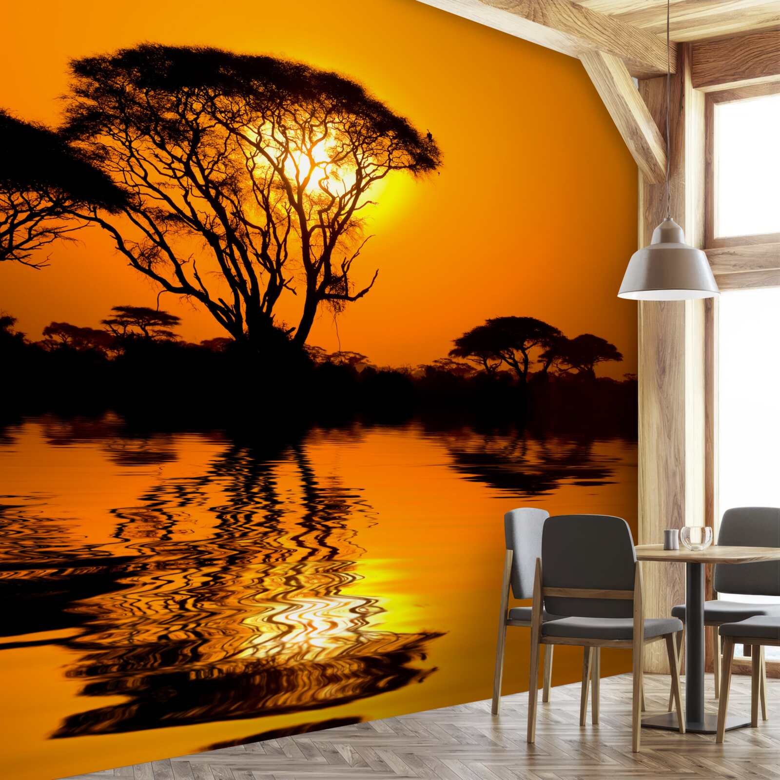 Фотошпалери захід сонця в пустелі, що відбивається у воді