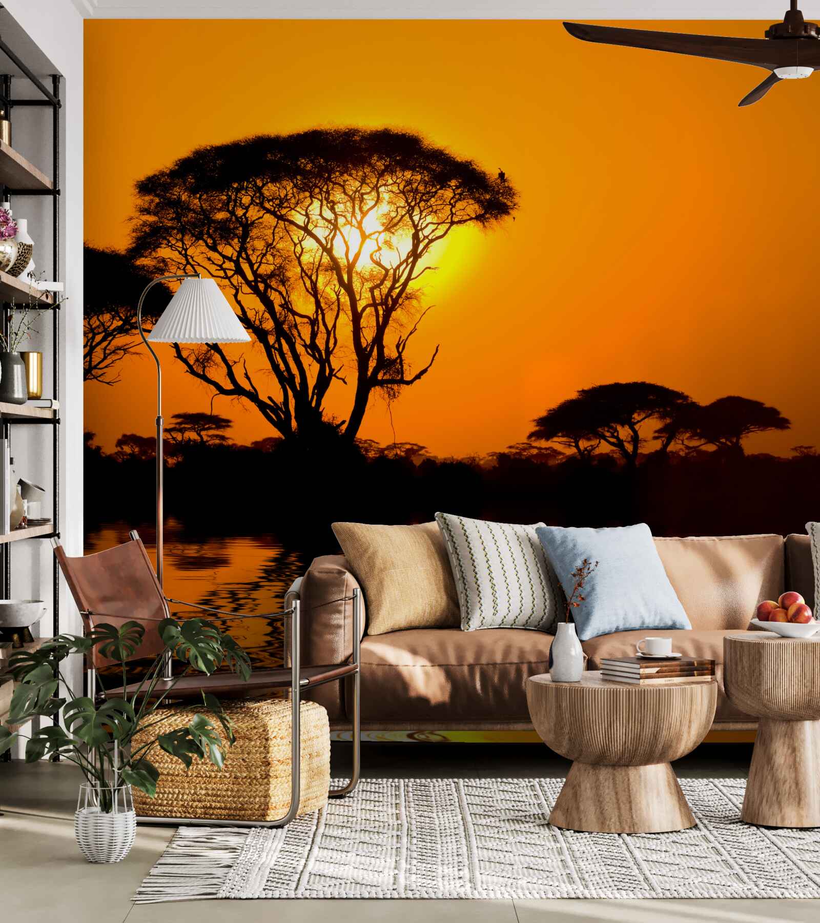 Фотошпалери захід сонця в пустелі, що відбивається у воді