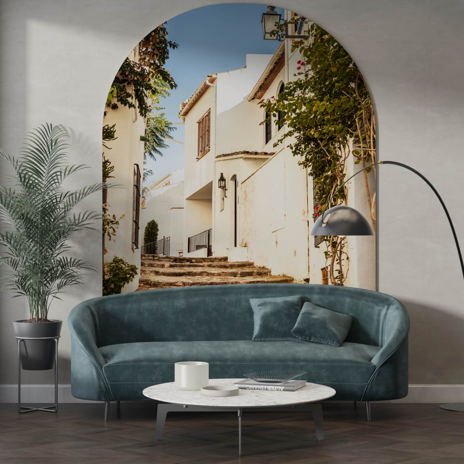 Фотошпалери озеленення старовинної вулиці в Греції