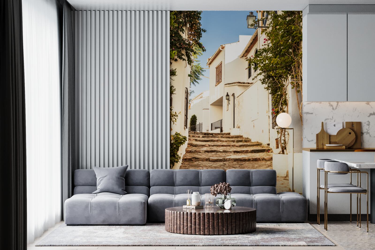 Фотошпалери озеленення старовинної вулиці в Греції