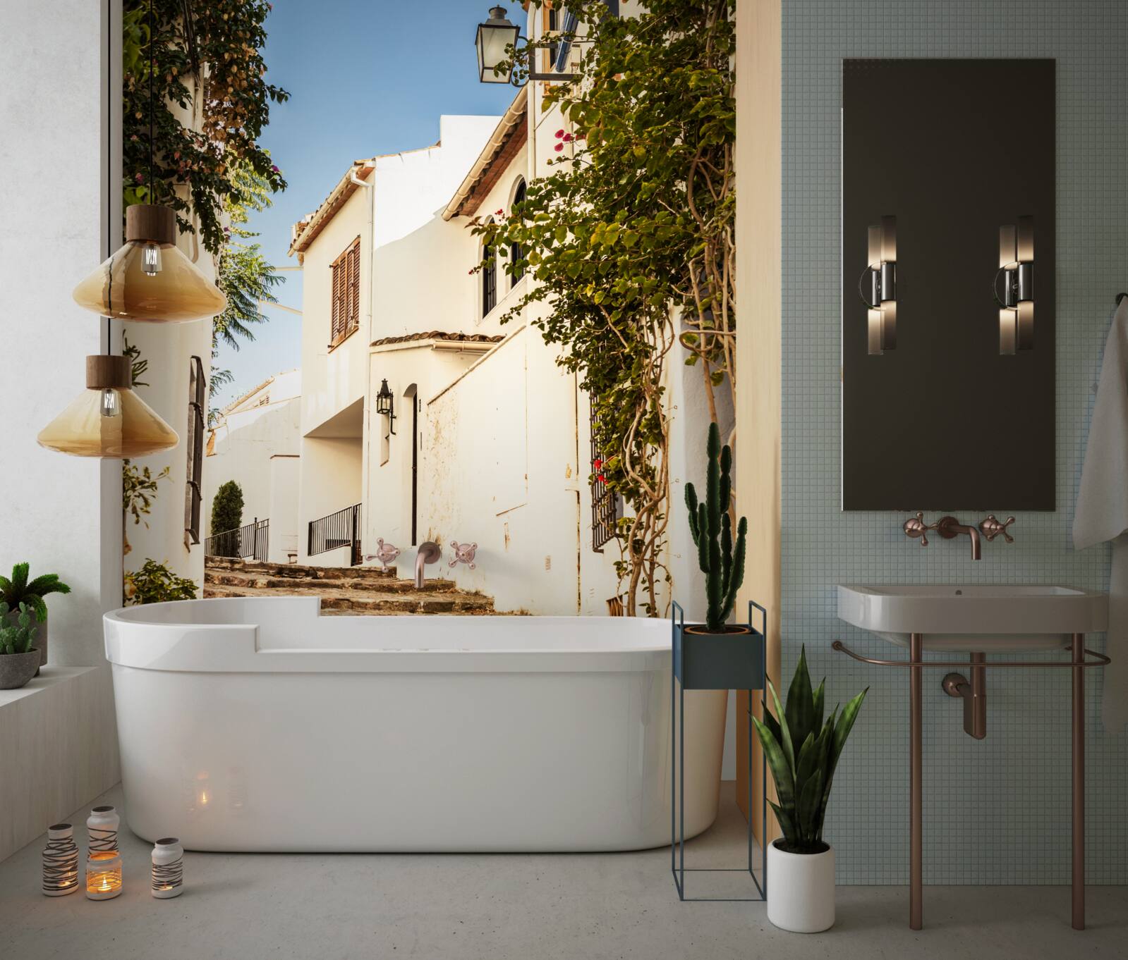 Фотошпалери озеленення старовинної вулиці в Греції