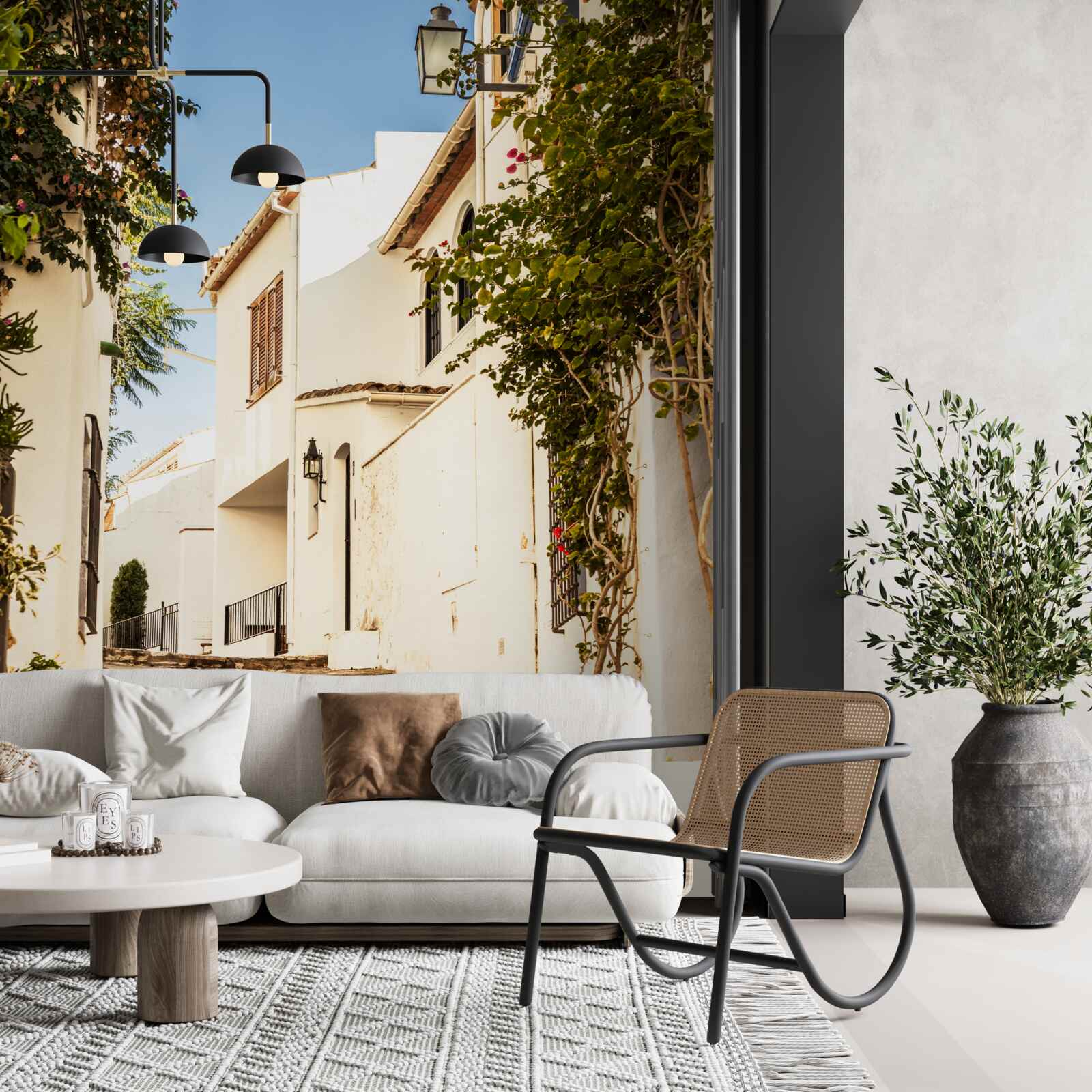 Фотошпалери озеленення старовинної вулиці в Греції