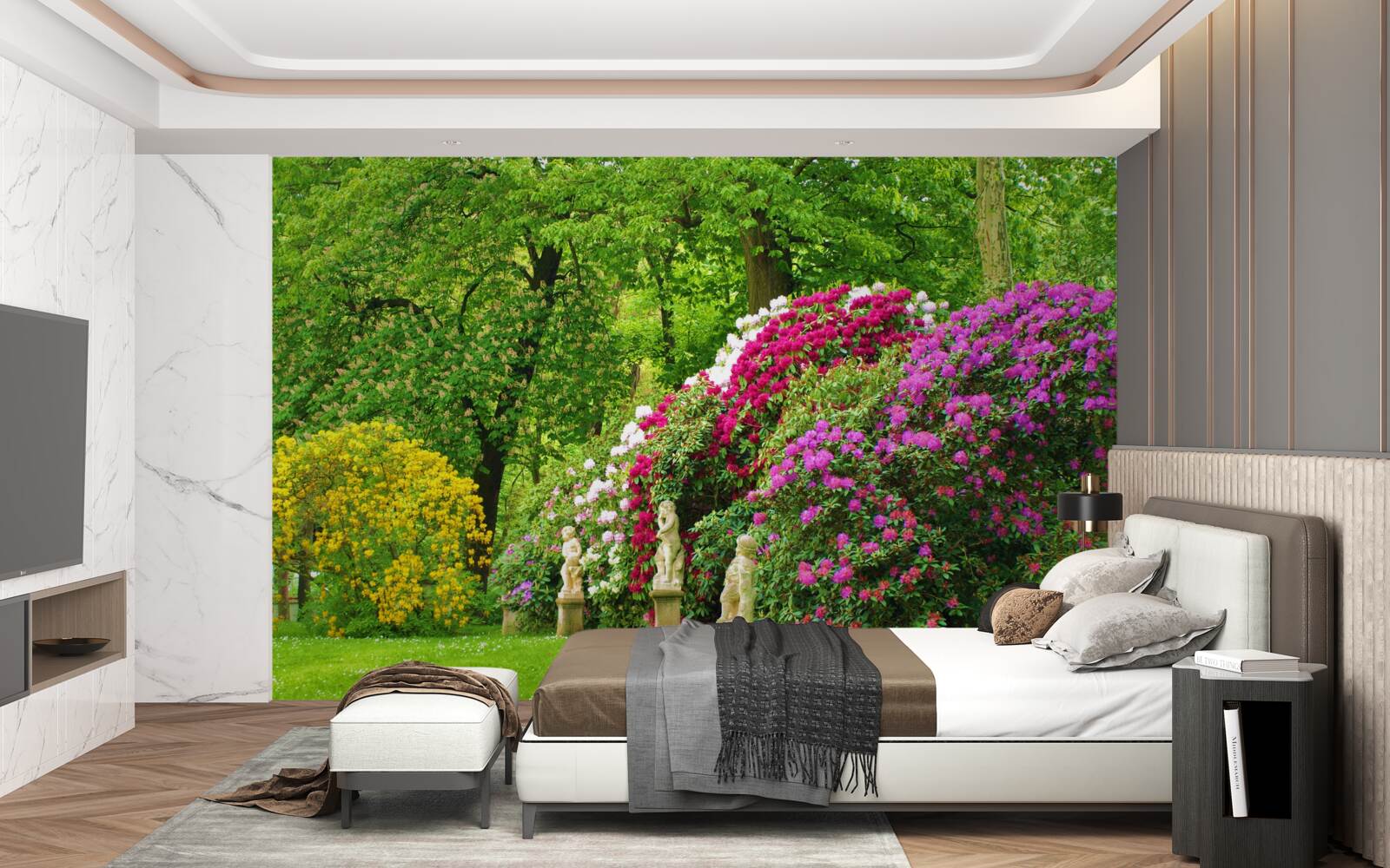 Фотошпалери чагарники різних кольорів серед зелені