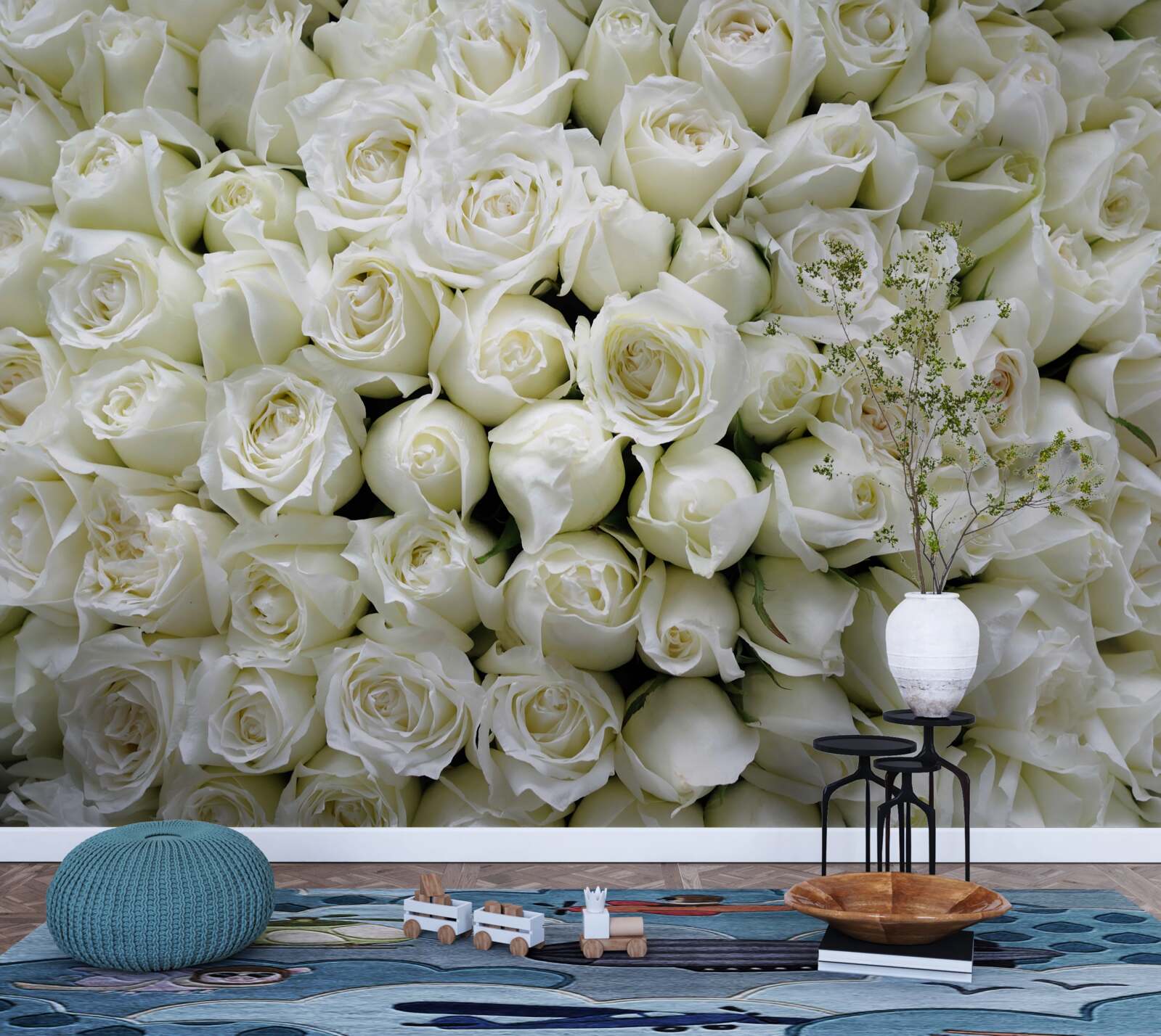 Фотошпалери букет з безлічі білосніжних троянд