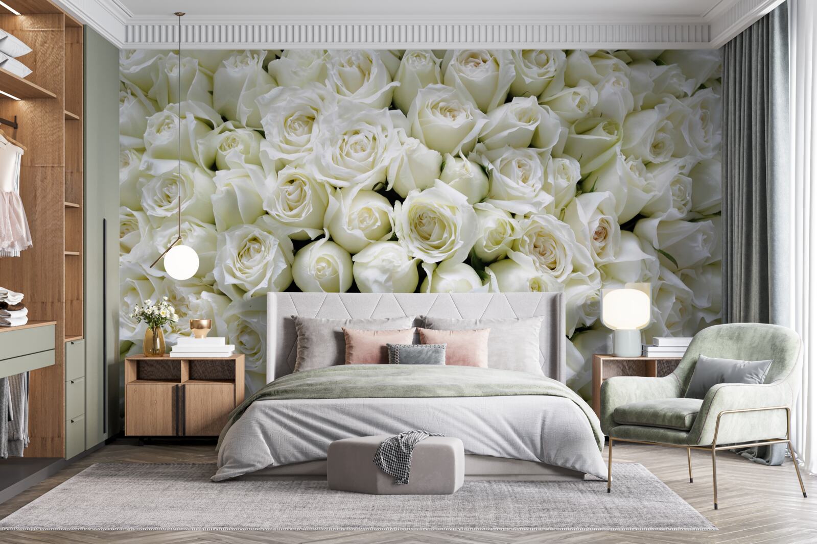 Фотошпалери букет з безлічі білосніжних троянд