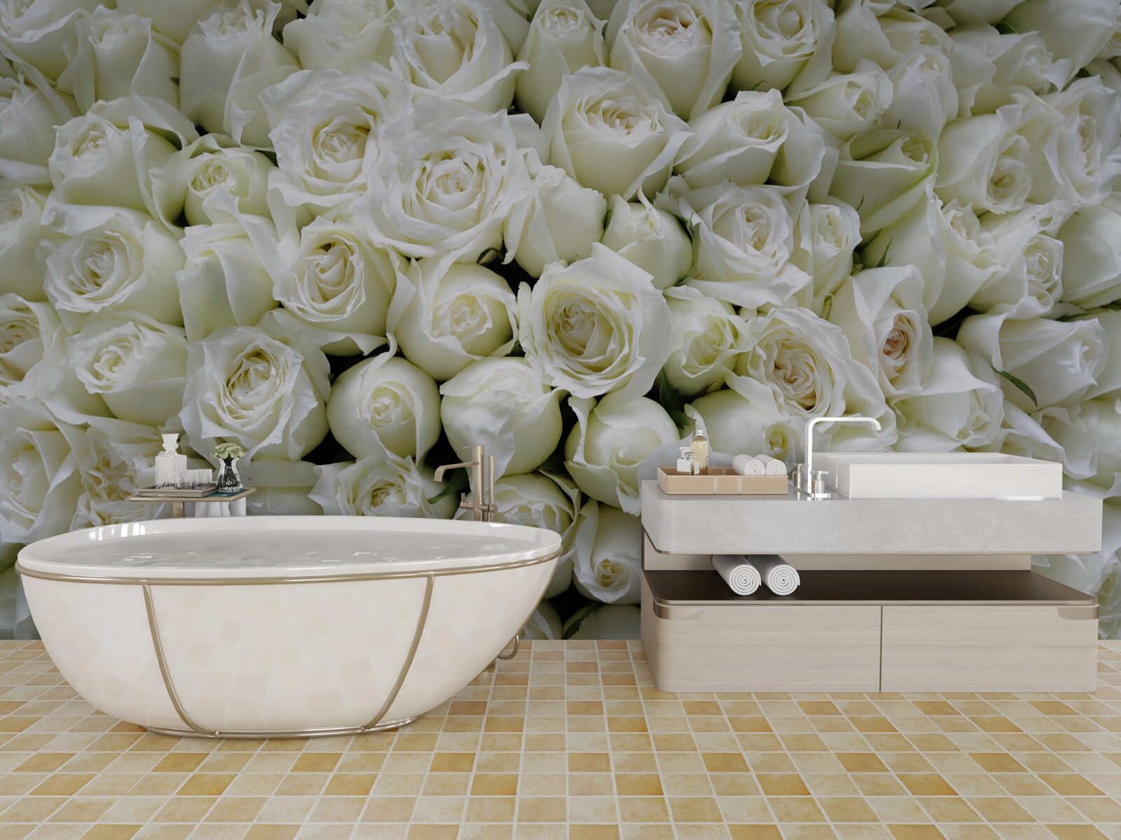 Фотошпалери букет з безлічі білосніжних троянд