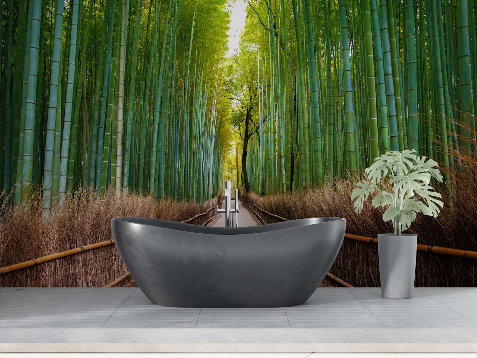 Фотошпалери витончений бамбуковий гай зі стежкою