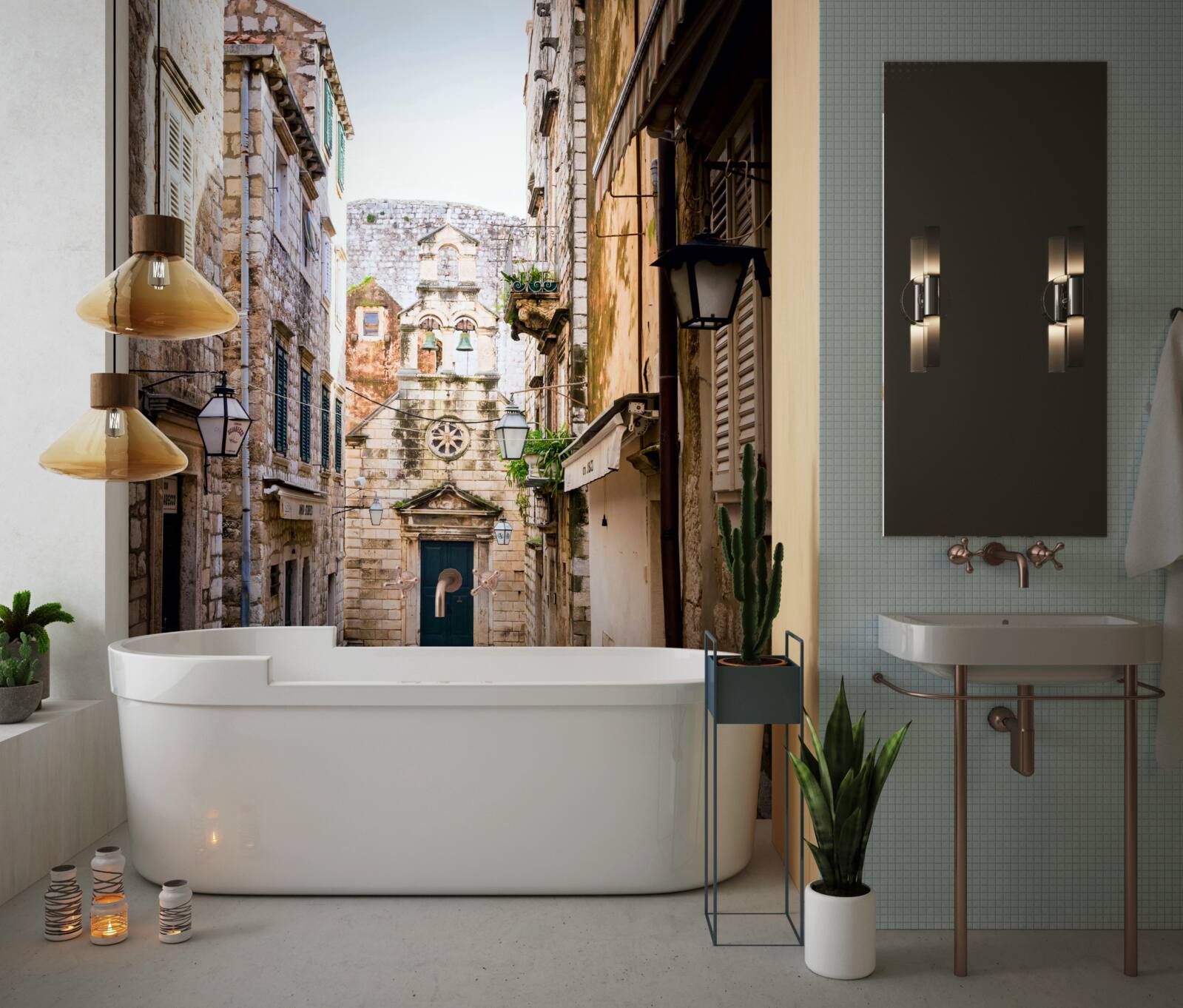 Фотошпалери стара вулиця, вимощена каменем