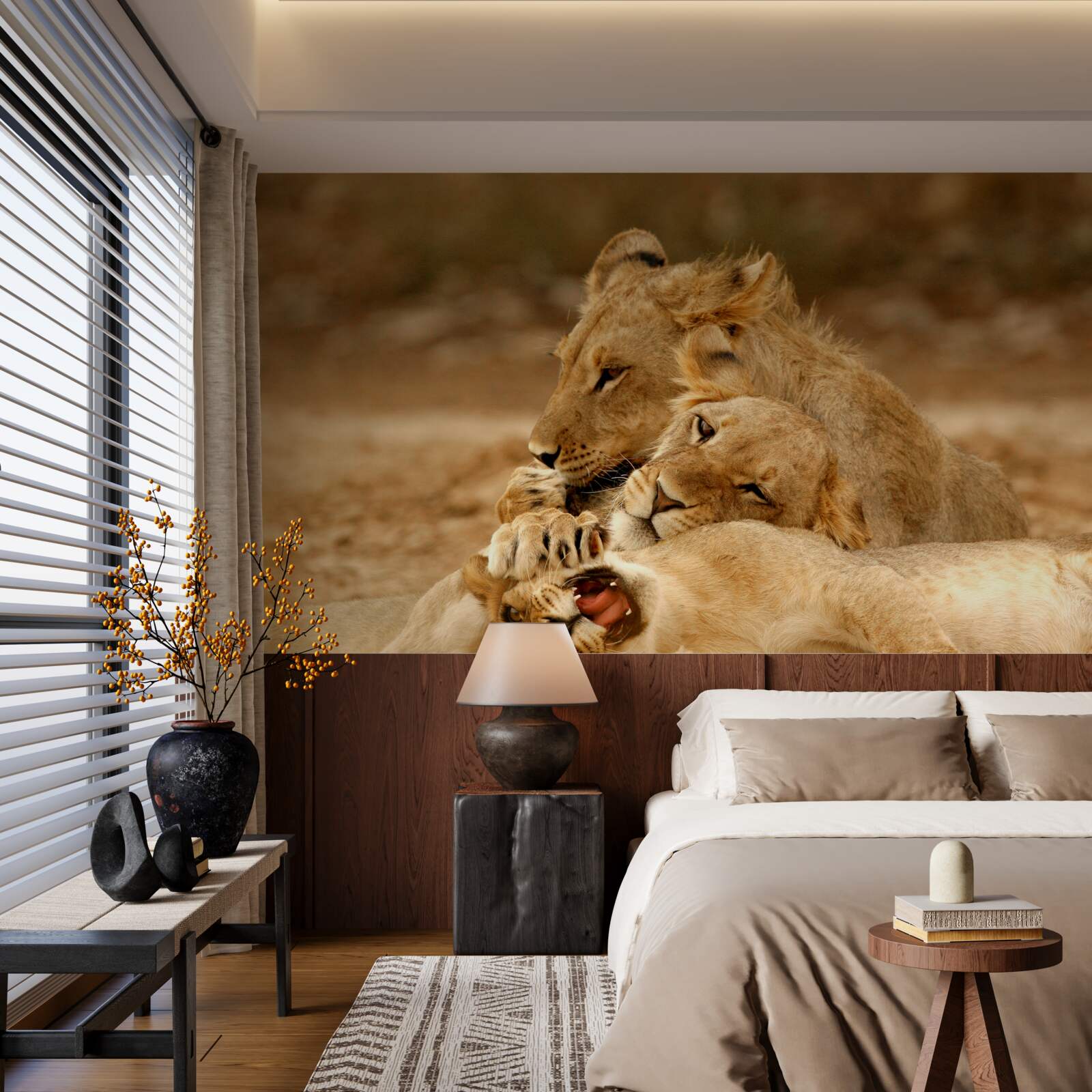 Фотошпалери сім'я левів оселилася на піщаній поверхні