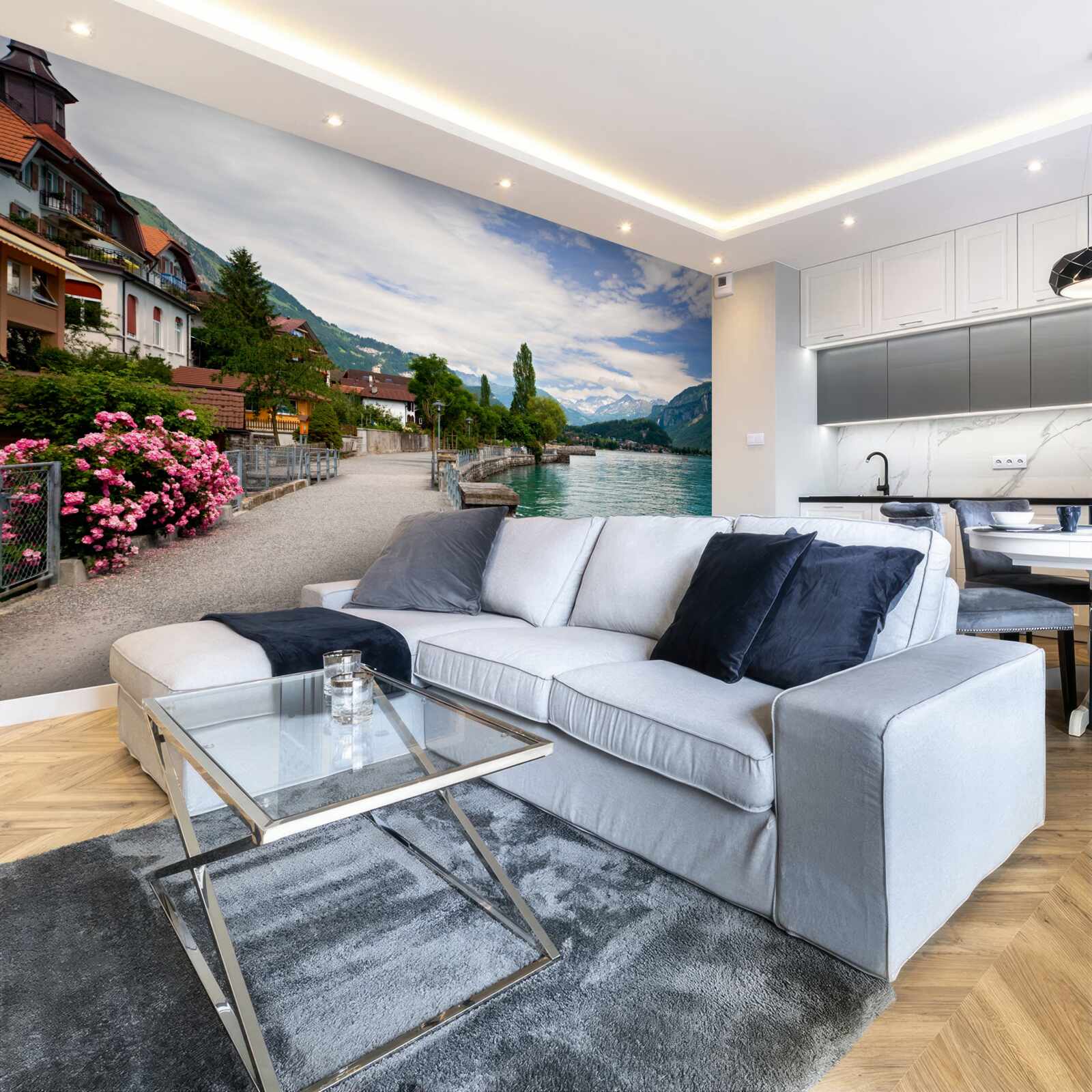 Фотошпалери поселення в горах біля водосховища