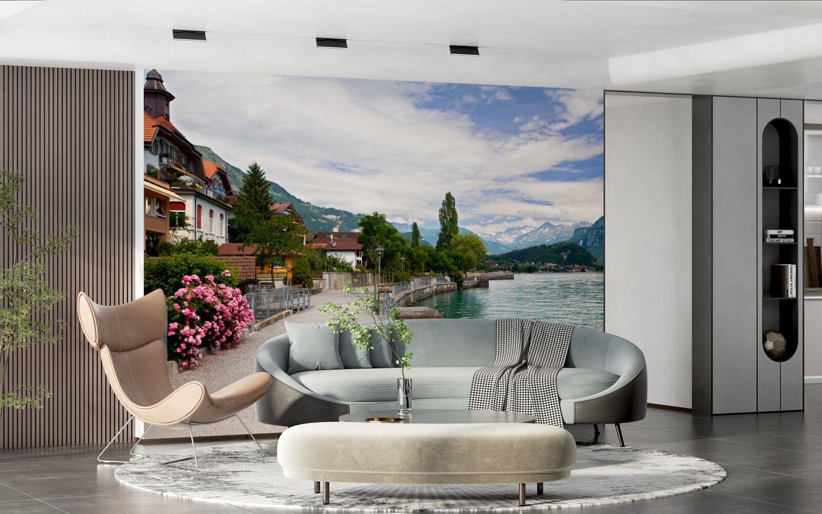 Фотошпалери поселення в горах біля водосховища