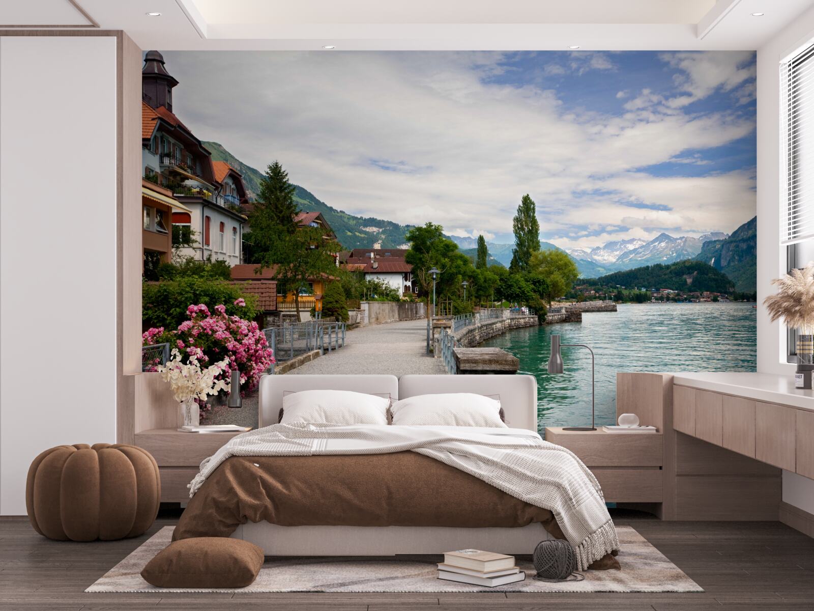 Фотошпалери поселення в горах біля водосховища